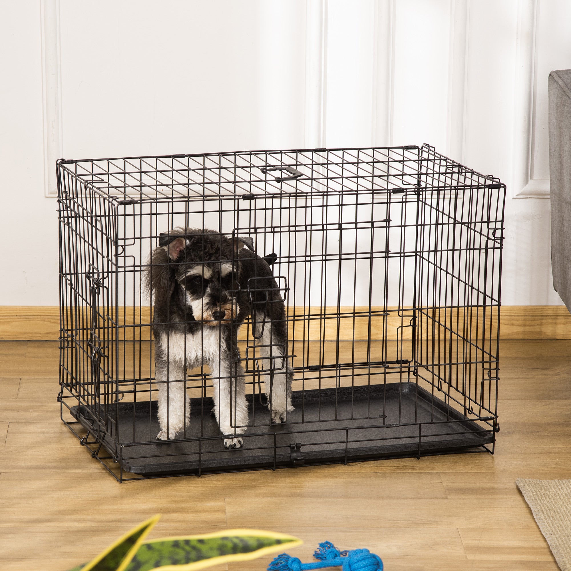 Gaiola para Cães 76x46x52cm Preto - Gaiola de Aço Dobrável com 2 Portas e Alça de Transporte