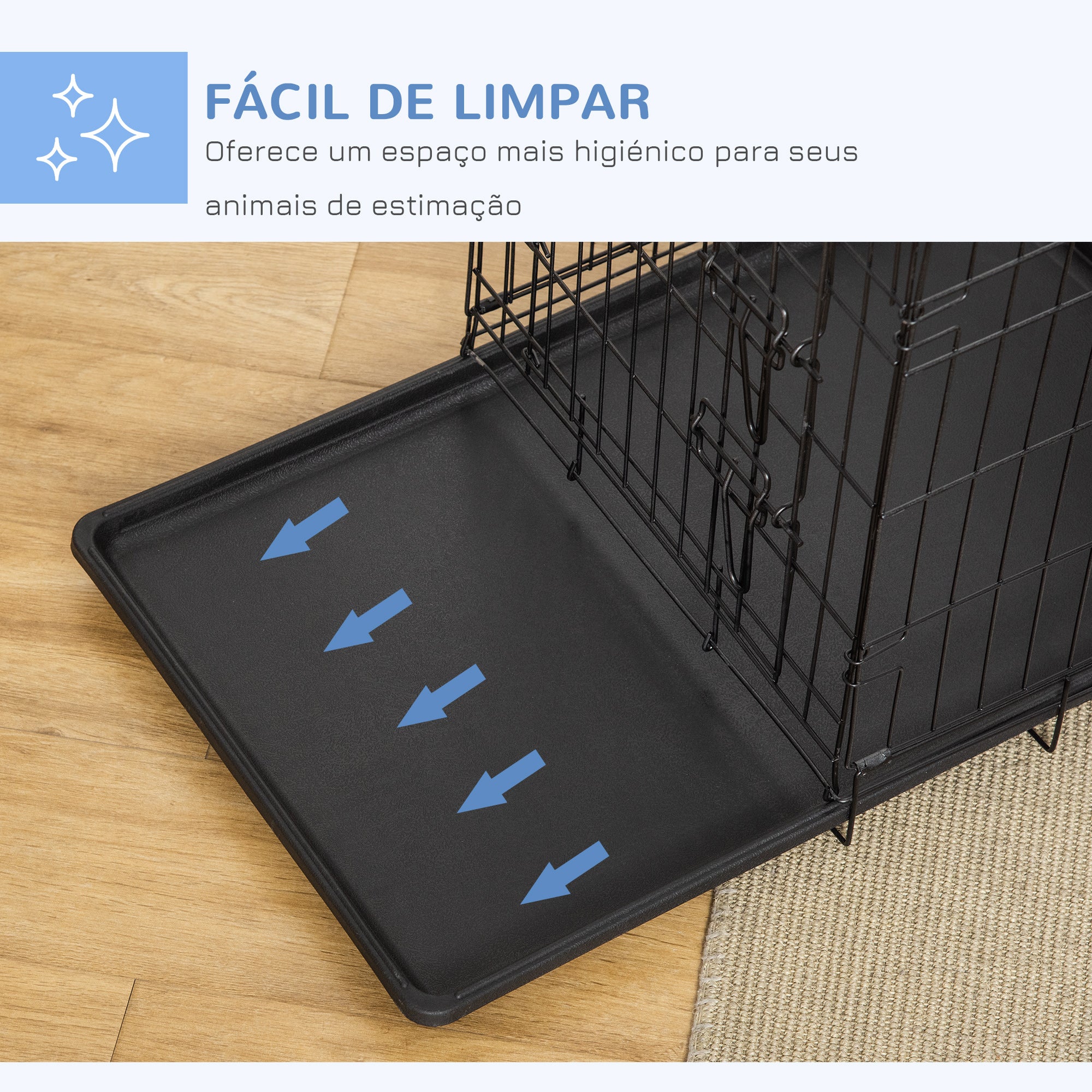 Gaiola para Cães 76x46x52cm Preto - Gaiola de Aço Dobrável com 2 Portas e Alça de Transporte