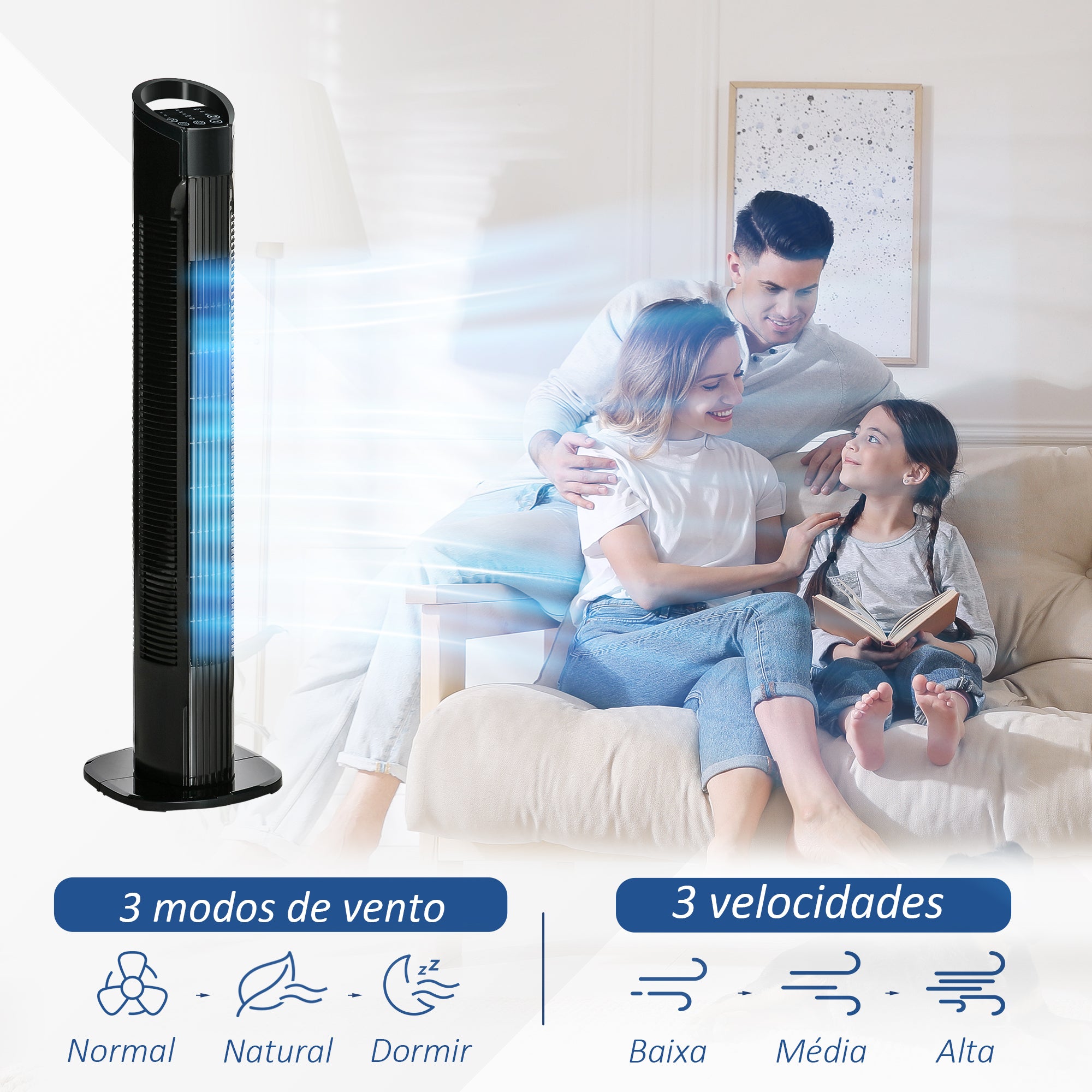 Ventoinha de Coluna 50W Ø20x78,5 cm Preto
