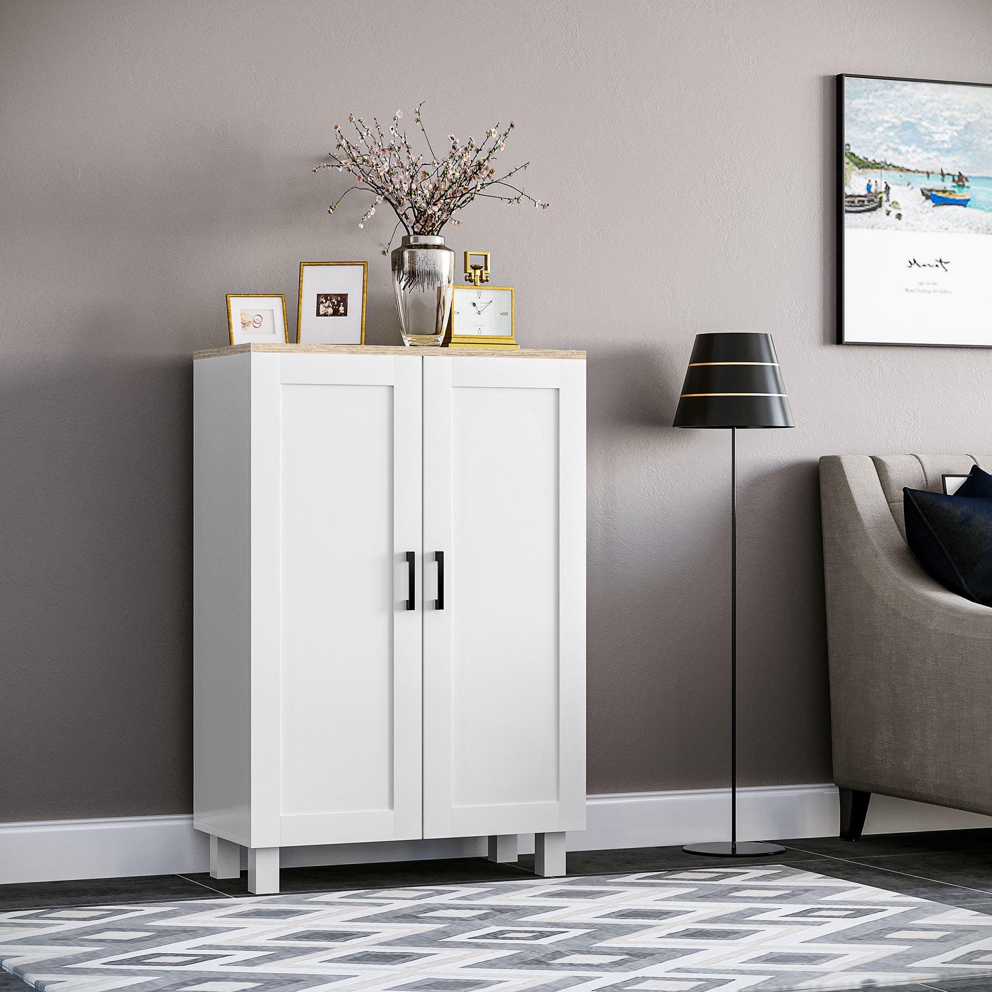 Armário de Sala de Estar Moderno com 2 Portas Prateleira Ajustável 60x30x90 cm Branco