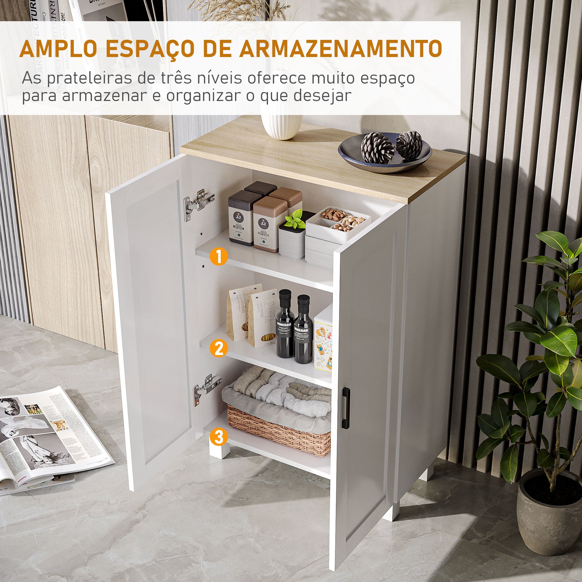 Armário de Sala de Estar Moderno com 2 Portas Prateleira Ajustável 60x30x90 cm Branco
