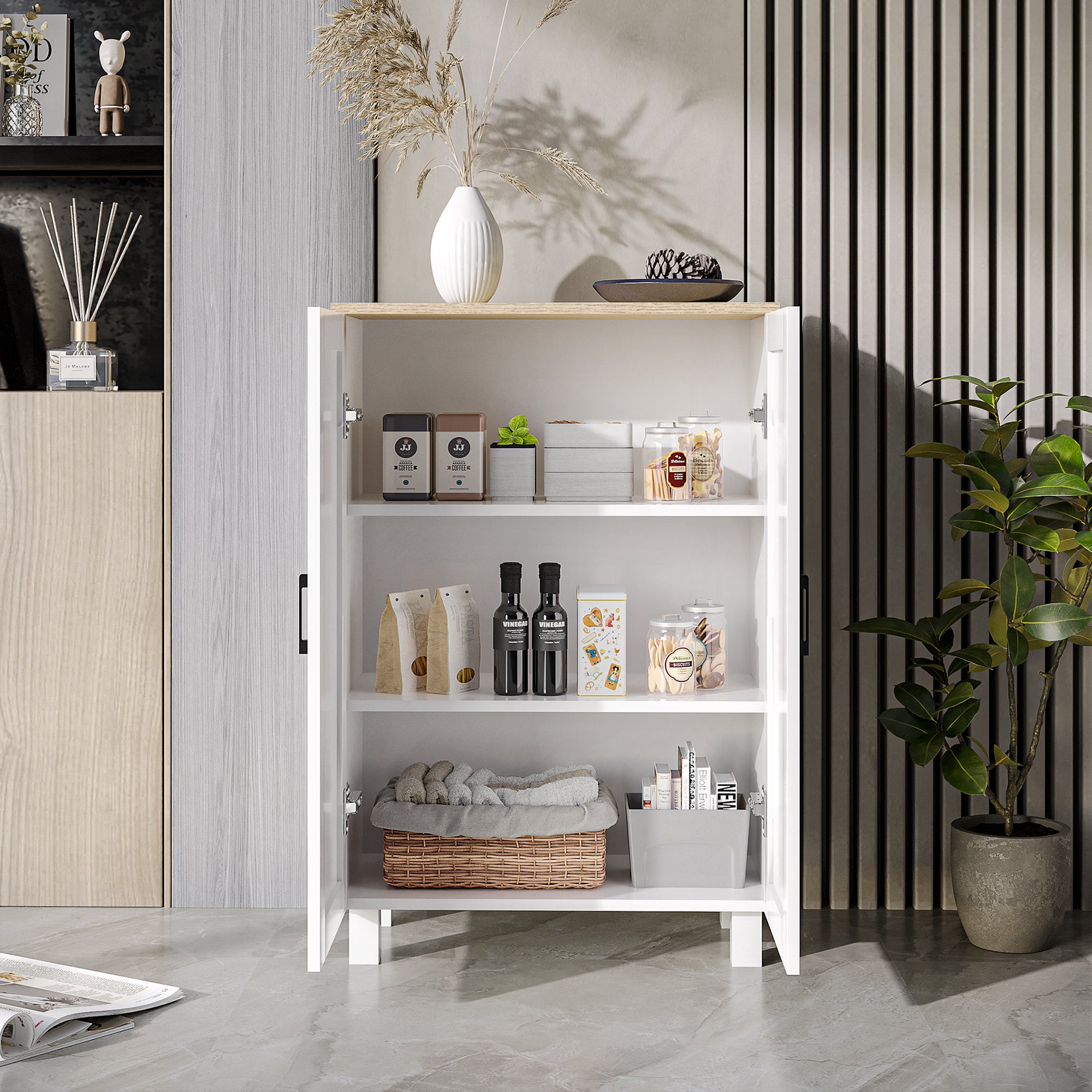 Armário de Sala de Estar Moderno com 2 Portas Prateleira Ajustável 60x30x90 cm Branco