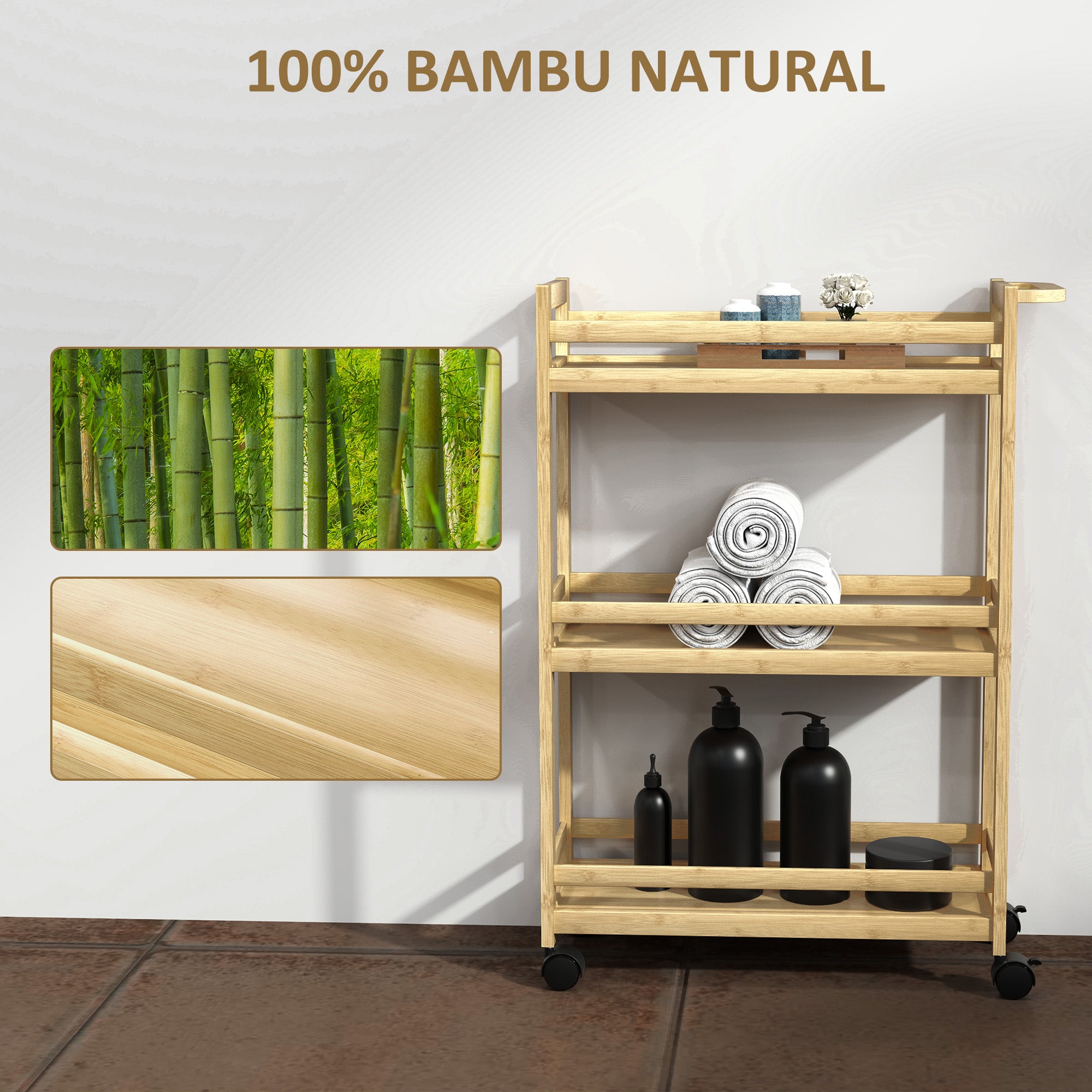 Carrinho de Casa de Banho de Bambu 55x20x75 cm - Cor de Madeira Natural