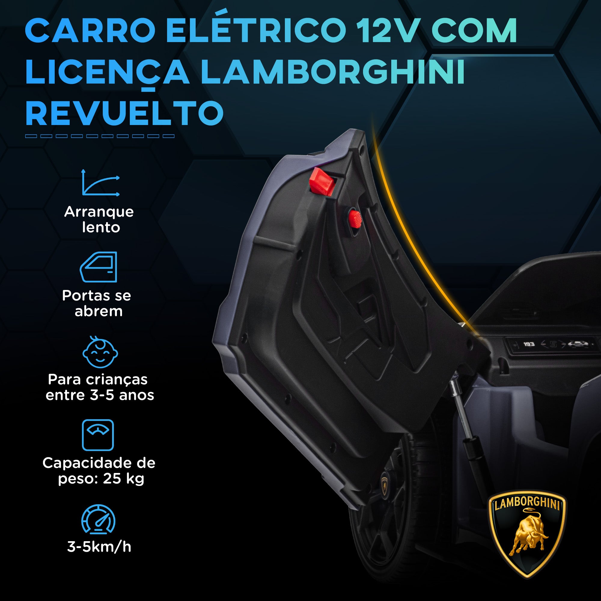 Carro Elétrico Infantil Cinzento 105x60x40 cm - Licença Lamborghini