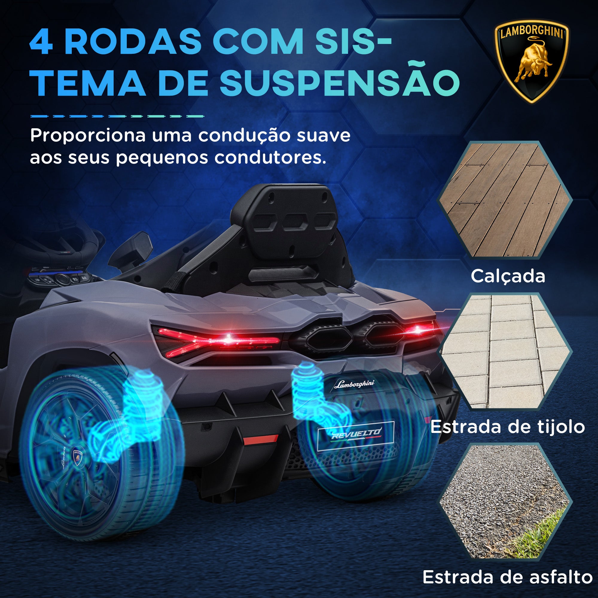 Carro Elétrico Infantil Cinzento 105x60x40 cm - Licença Lamborghini