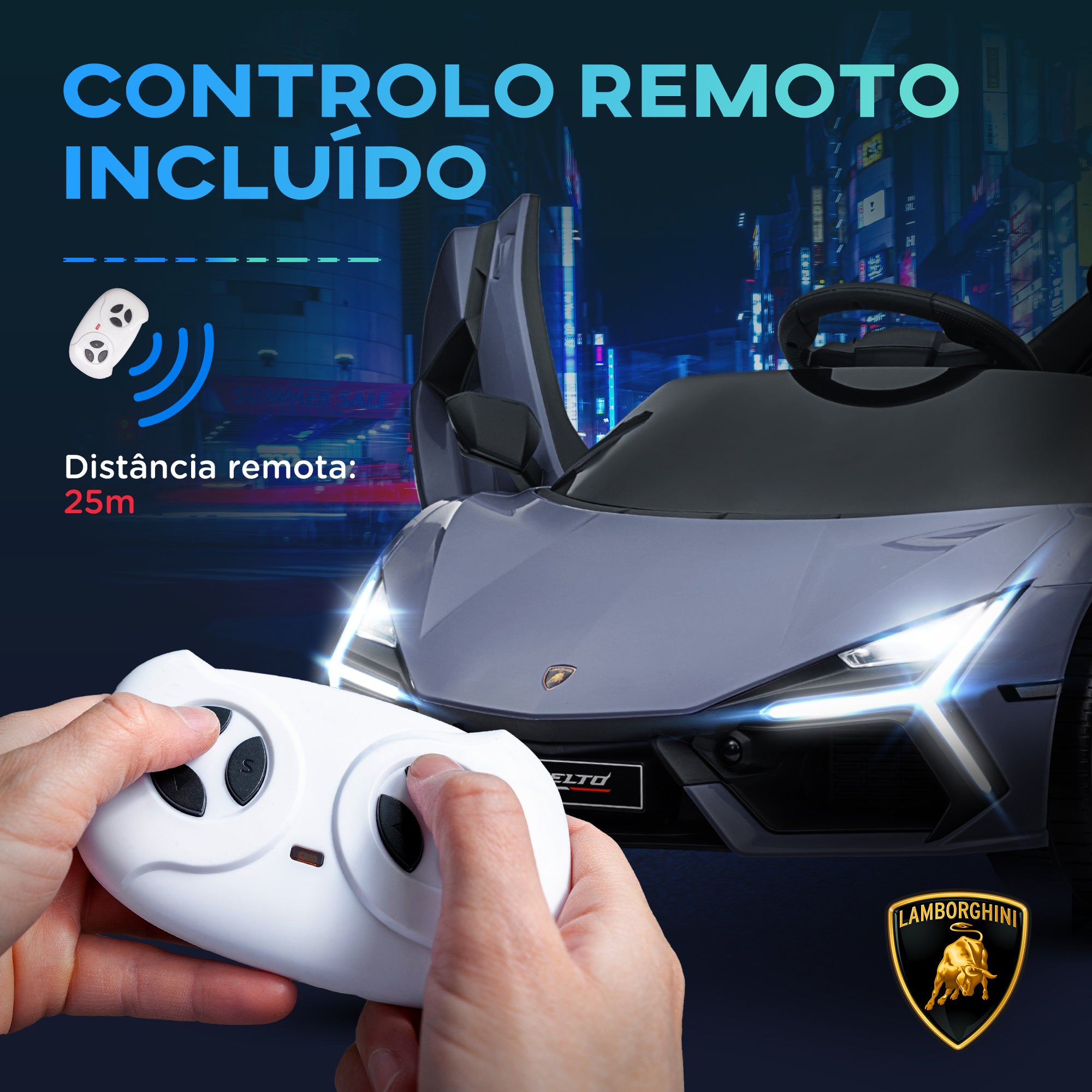 Carro Elétrico Infantil Cinzento 105x60x40 cm - Licença Lamborghini