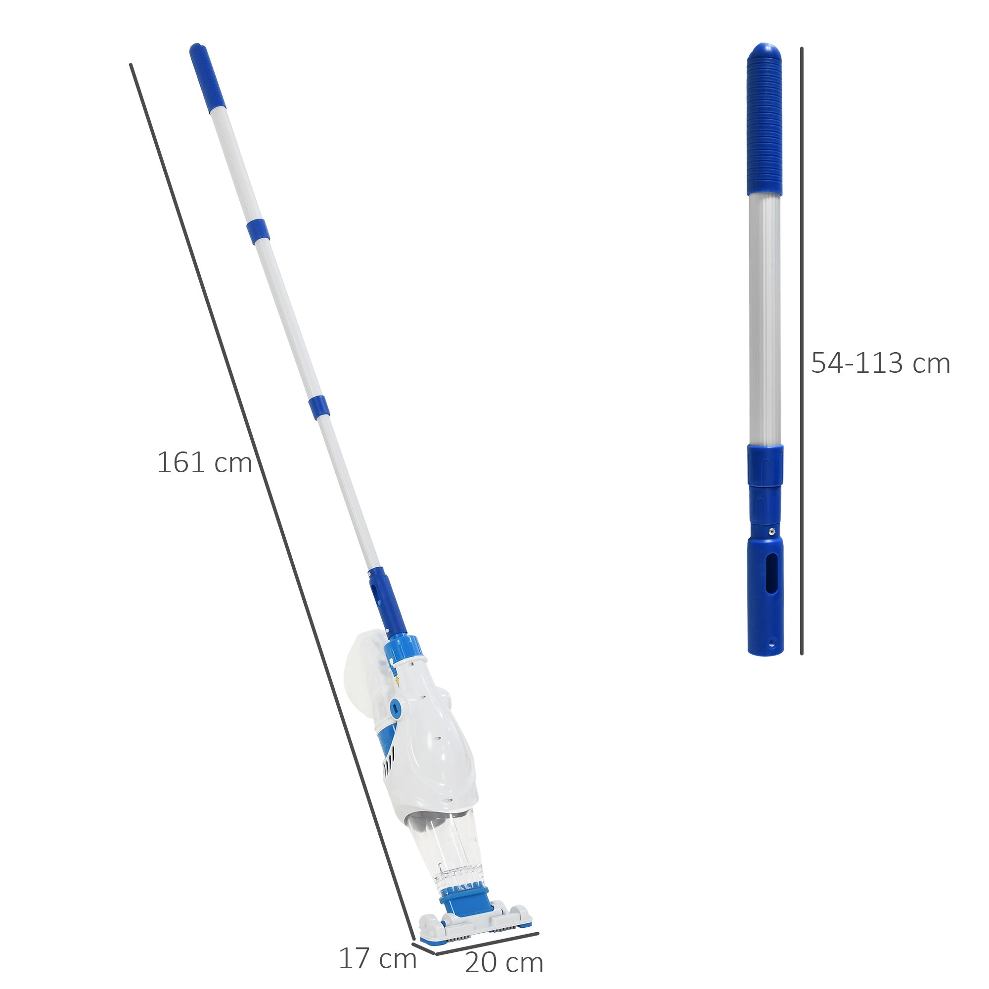 Aspirador de Piscina Elétrico Autônomo 161x20x17 cm Azul e Branco