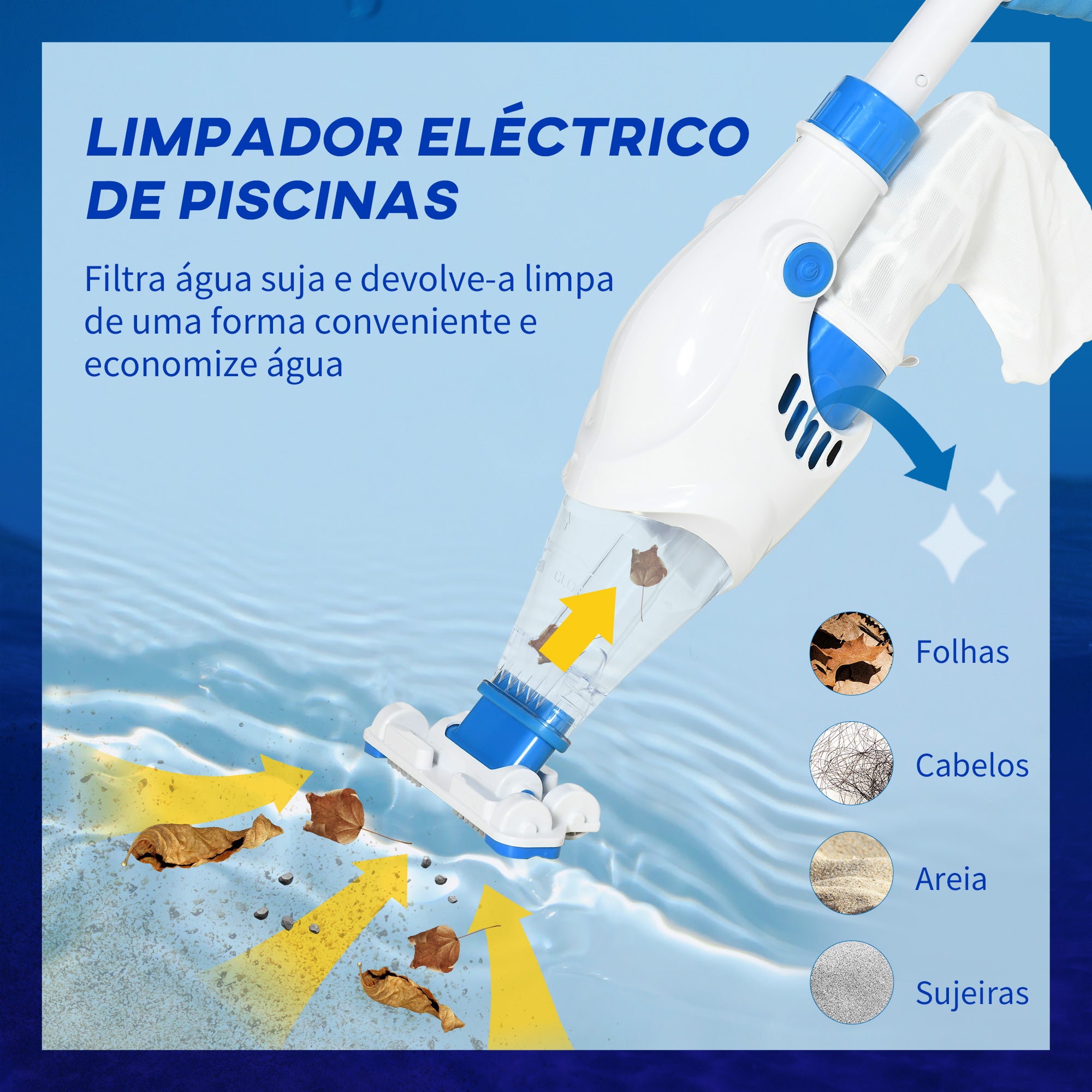 Aspirador de Piscina Elétrico Autônomo 161x20x17 cm Azul e Branco