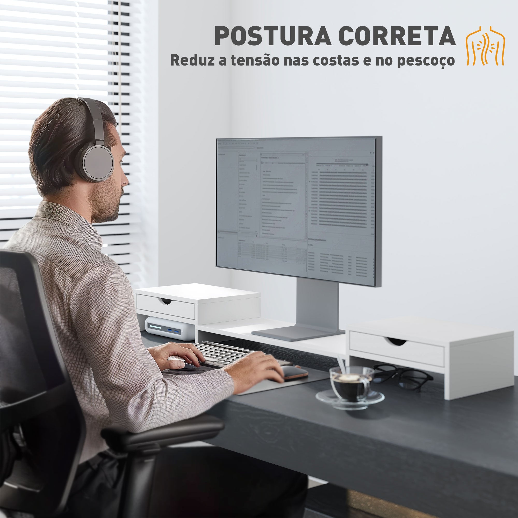 Suporte para Monitor Ajustável 60-116x22x12 cm Branco