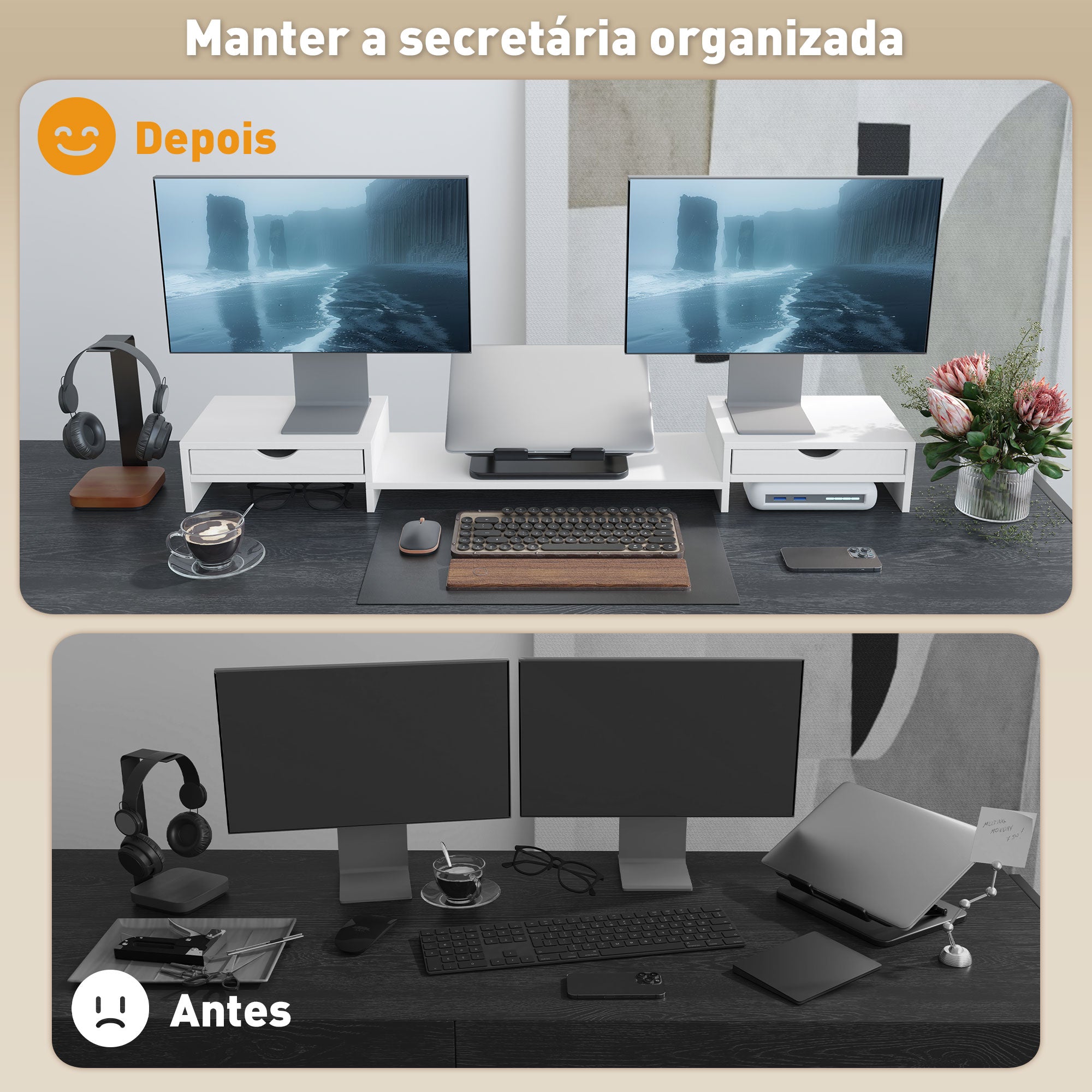 Suporte para Monitor Ajustável 60-116x22x12 cm Branco