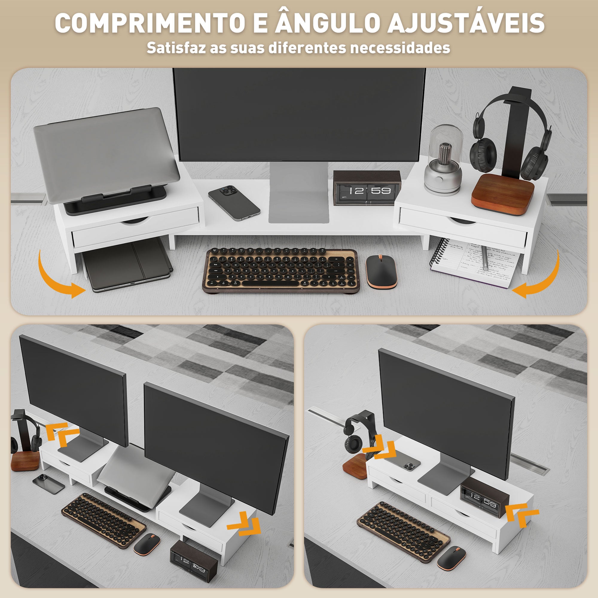 Suporte para Monitor Ajustável 60-116x22x12 cm Branco