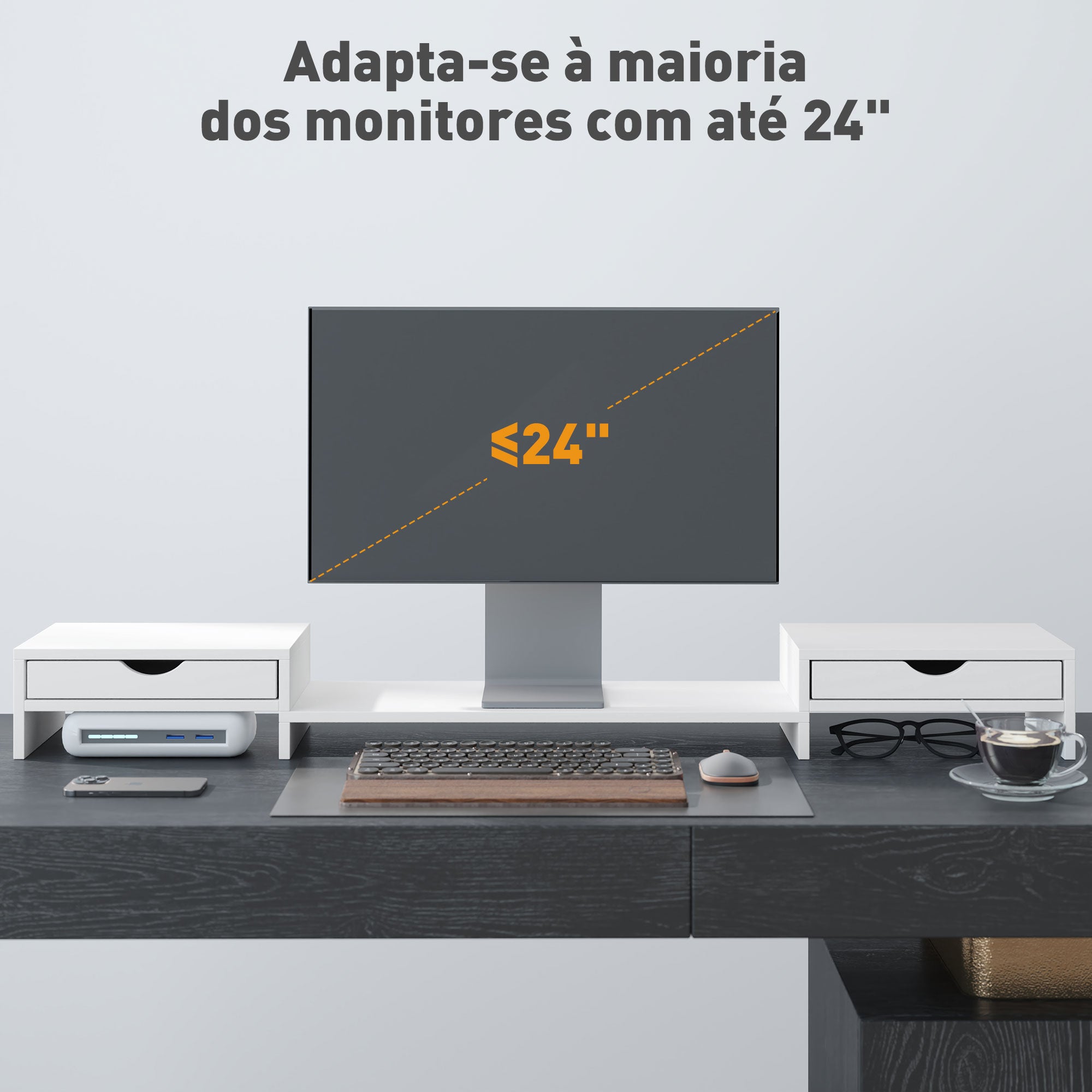 Suporte para Monitor Ajustável 60-116x22x12 cm Branco