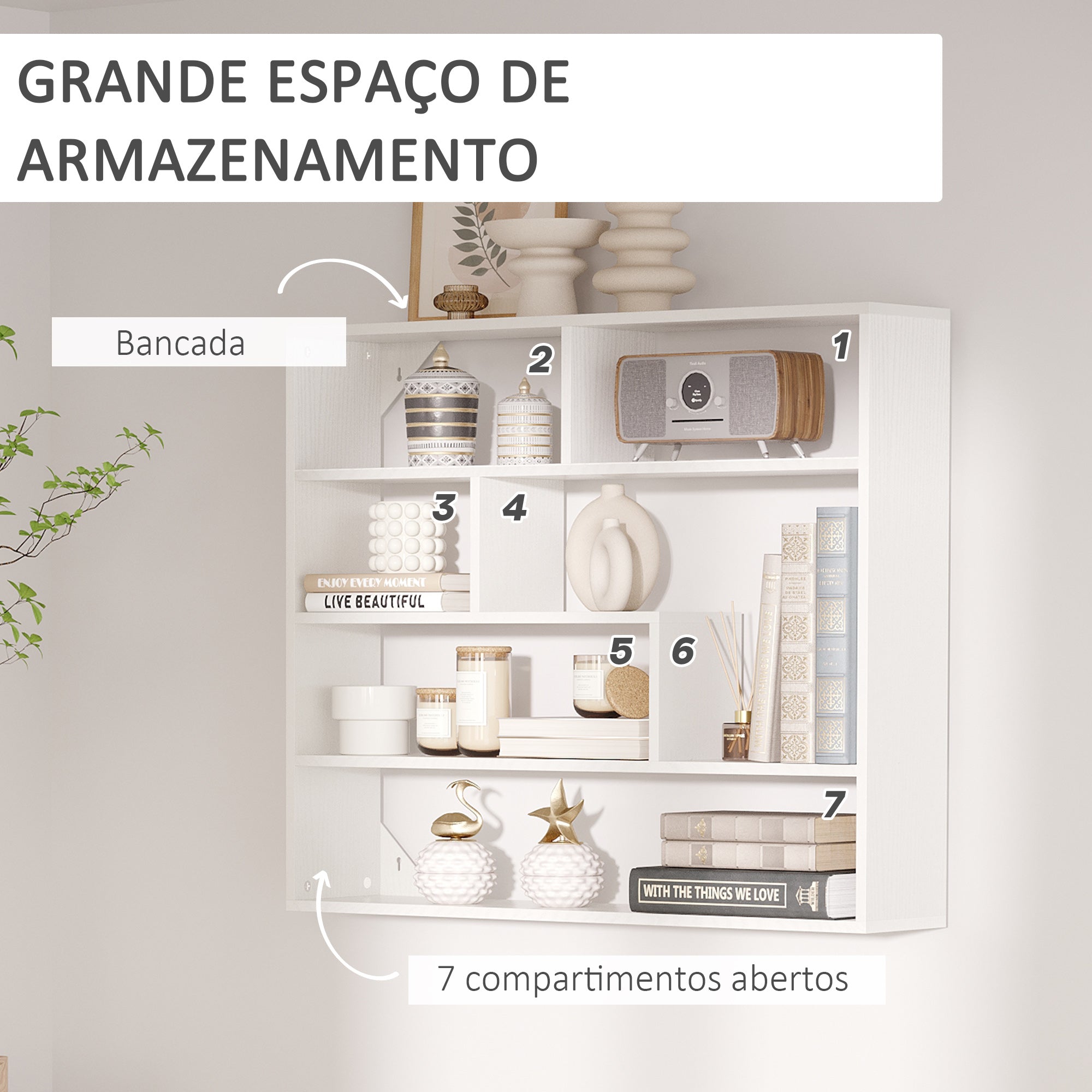 Estante de Parede – 94x19,5x80cm – Branco – Melamina