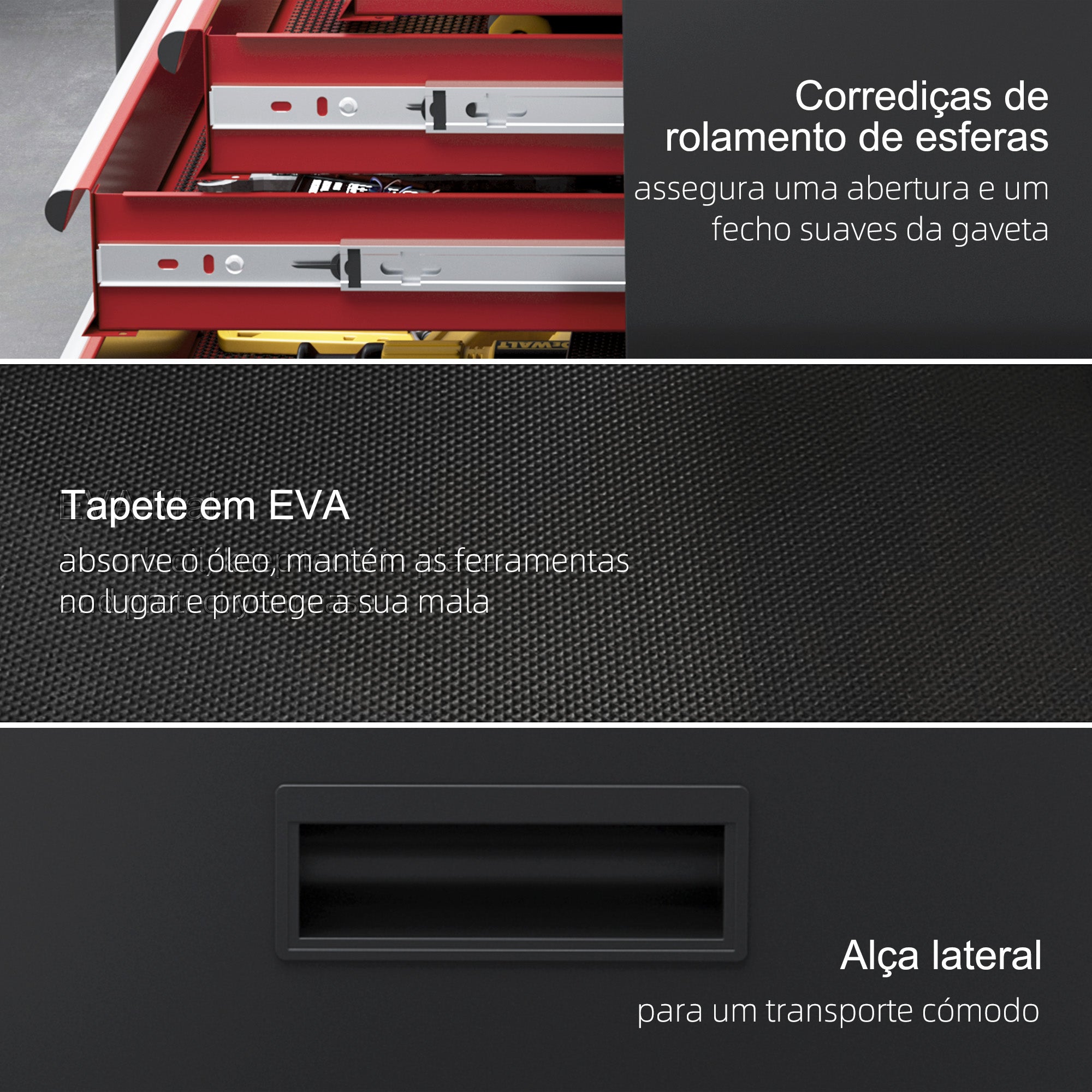 Carrinho de Ferramentas de Aço com 5 Gavetas - 60x28x72 cm - Vermelho e Preto