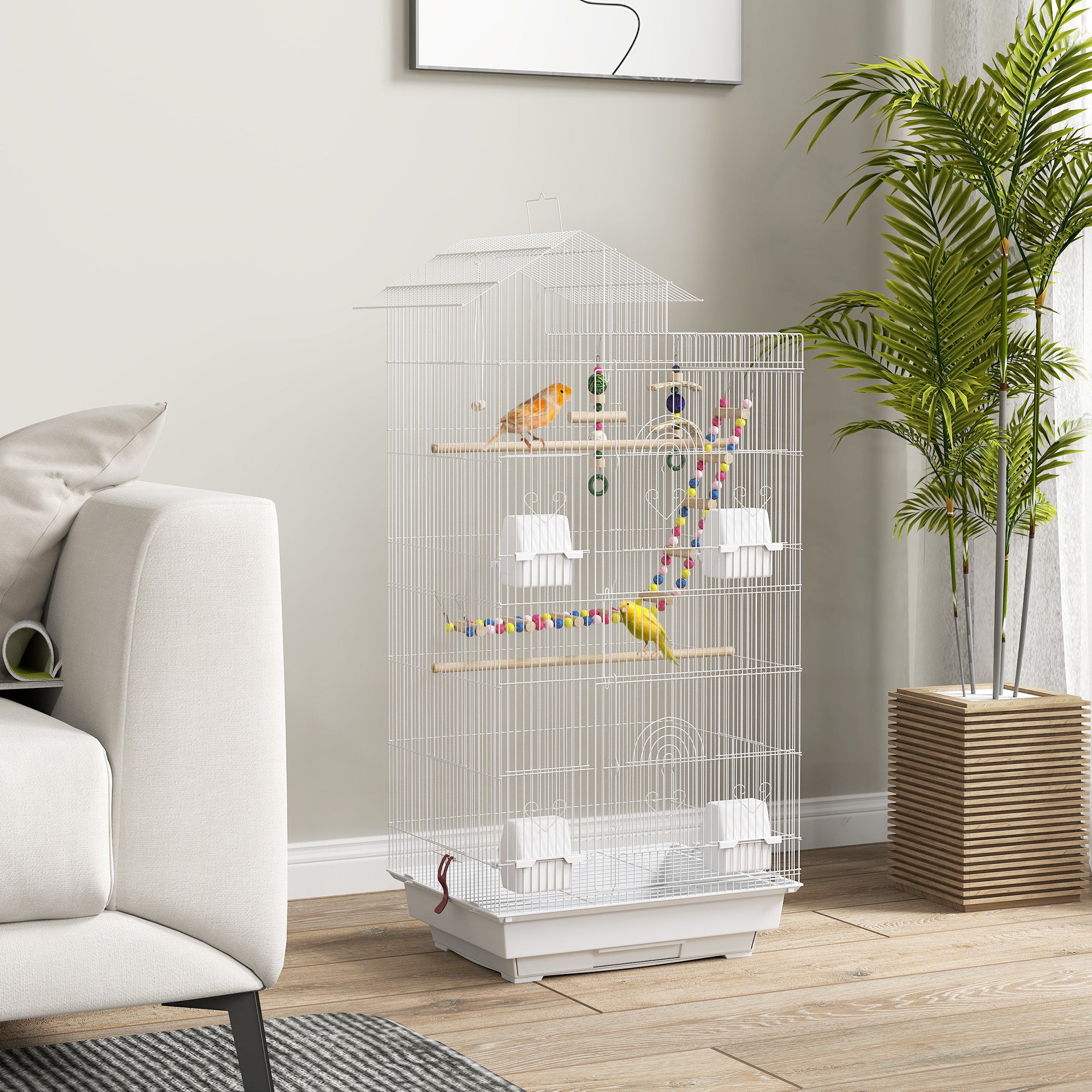 Gaiola para Pássaros com 46x36x100 cm e Bandeja Removível - Branco