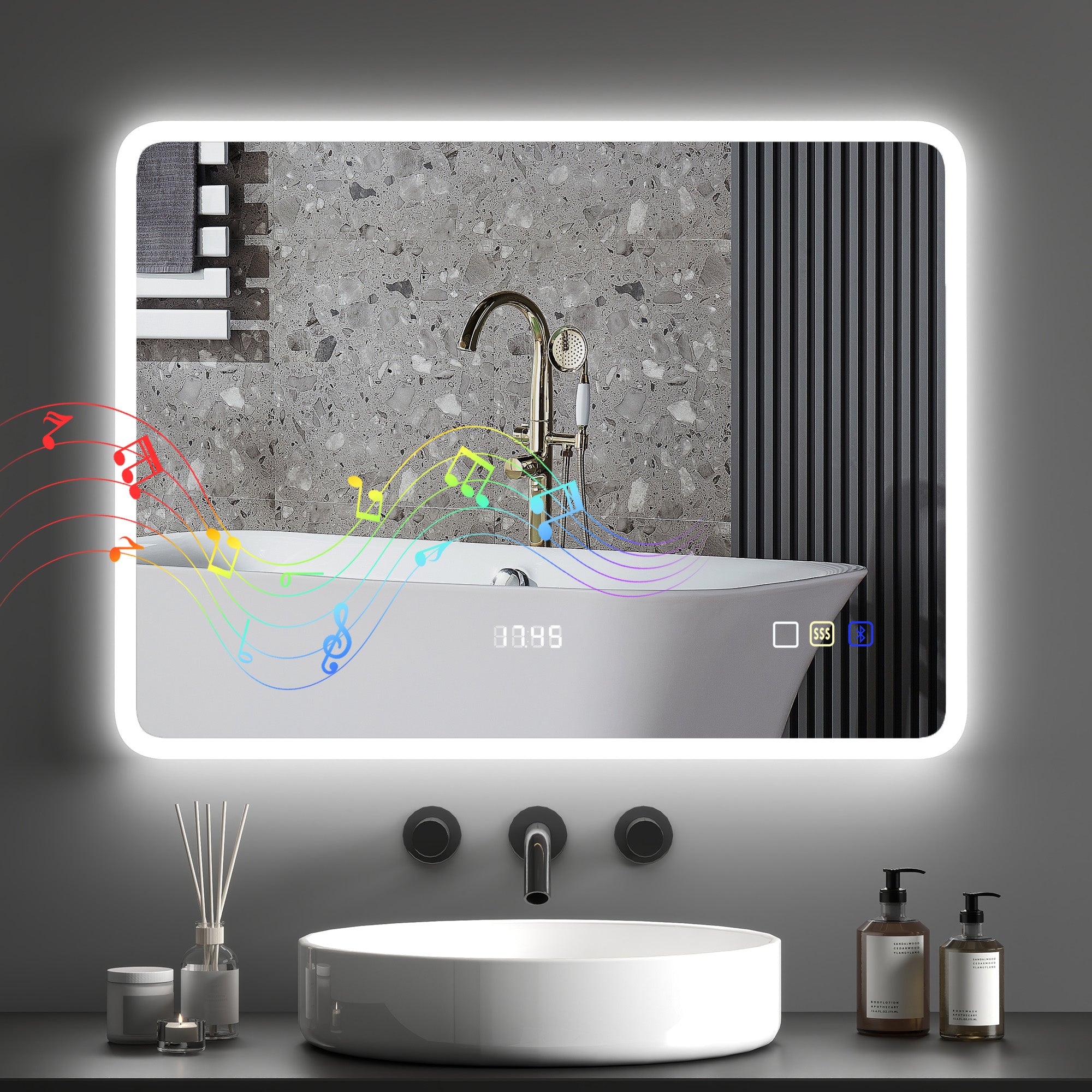 Espelho de Casa de Banho LED 80x60 cm Prata