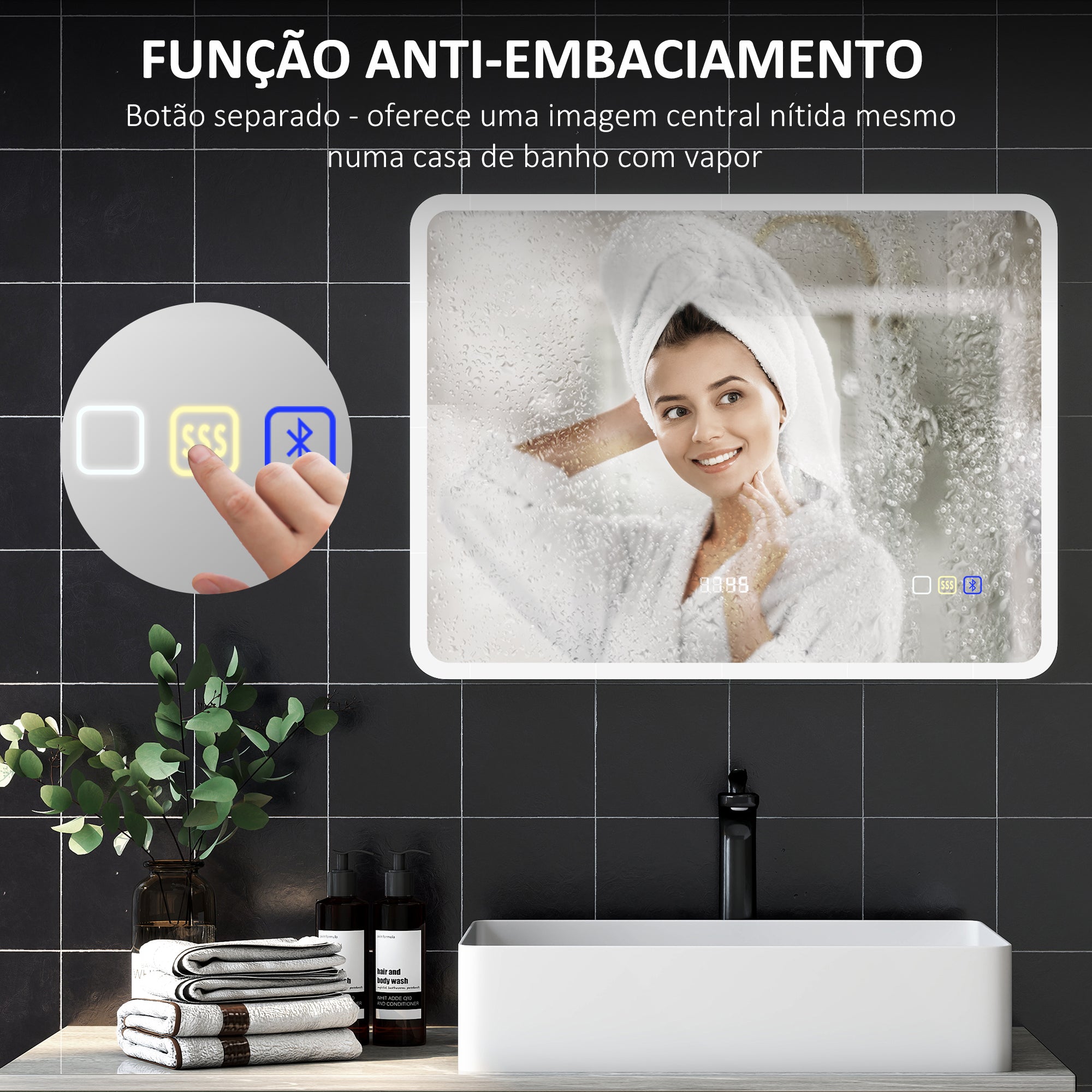 Espelho de Casa de Banho LED 80x60 cm Prata