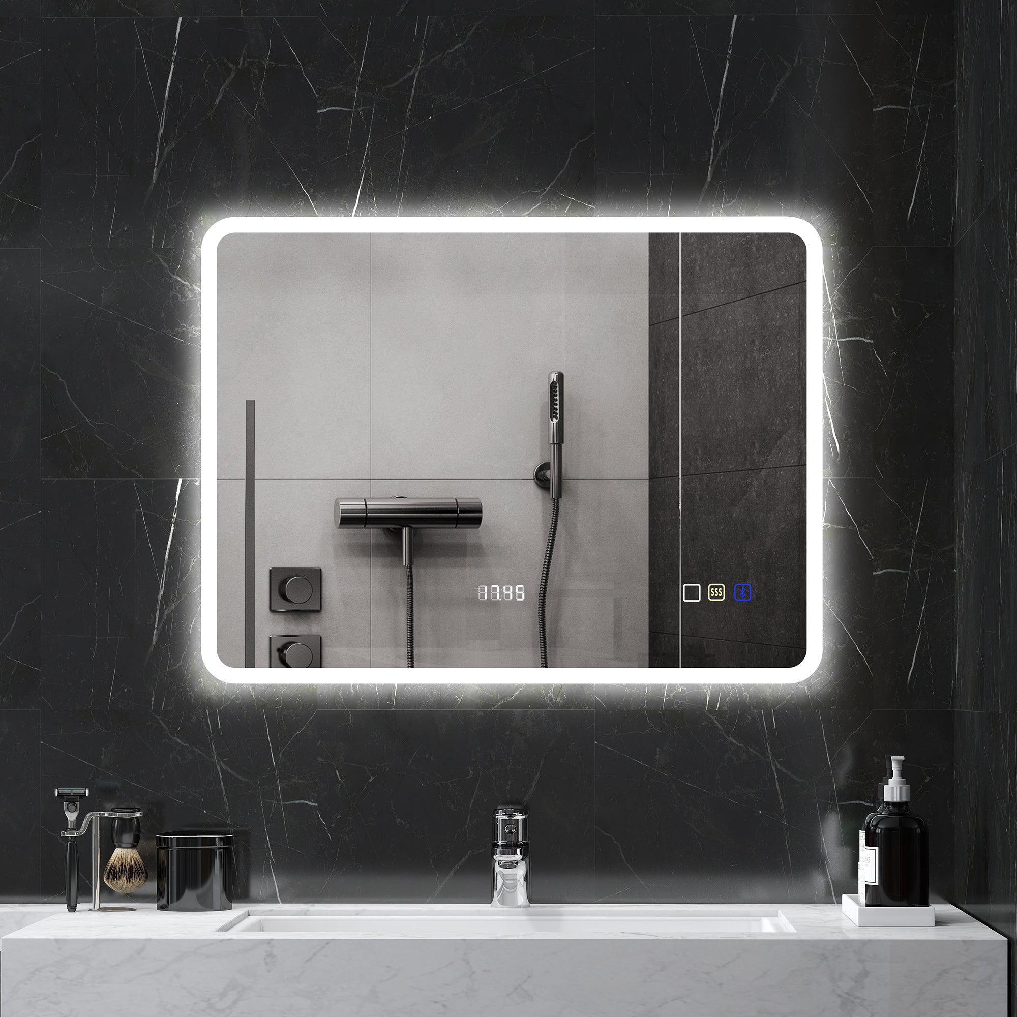 Espelho de Casa de Banho LED 80x60 cm Prata