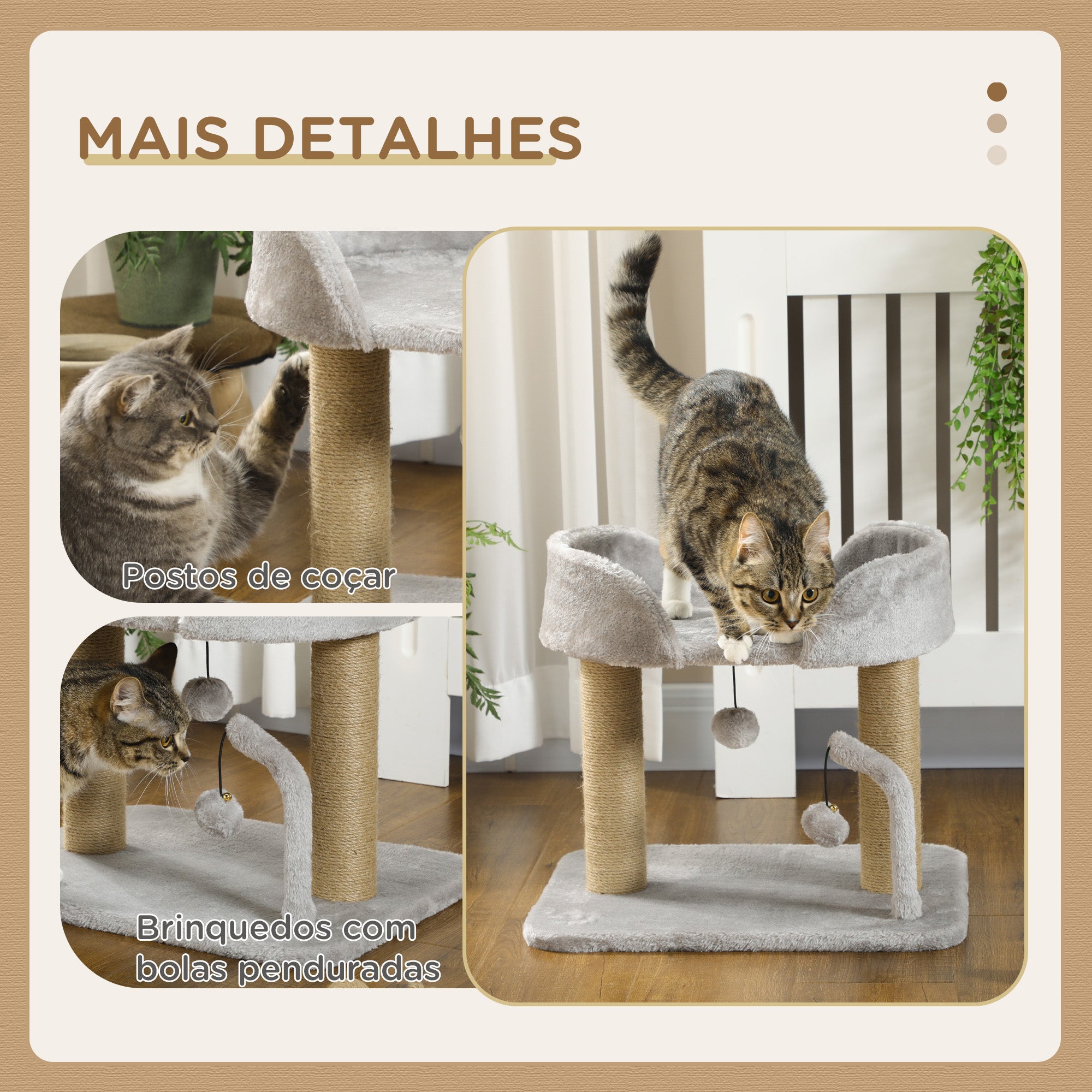 Arranhador para Gatos Cinza 48x38x42 cm - Postes de Juta e Cama Confortável