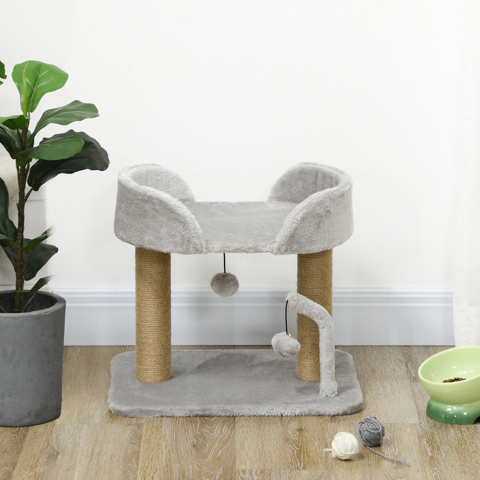 Arranhador para Gatos Cinza 48x38x42 cm - Postes de Juta e Cama Confortável