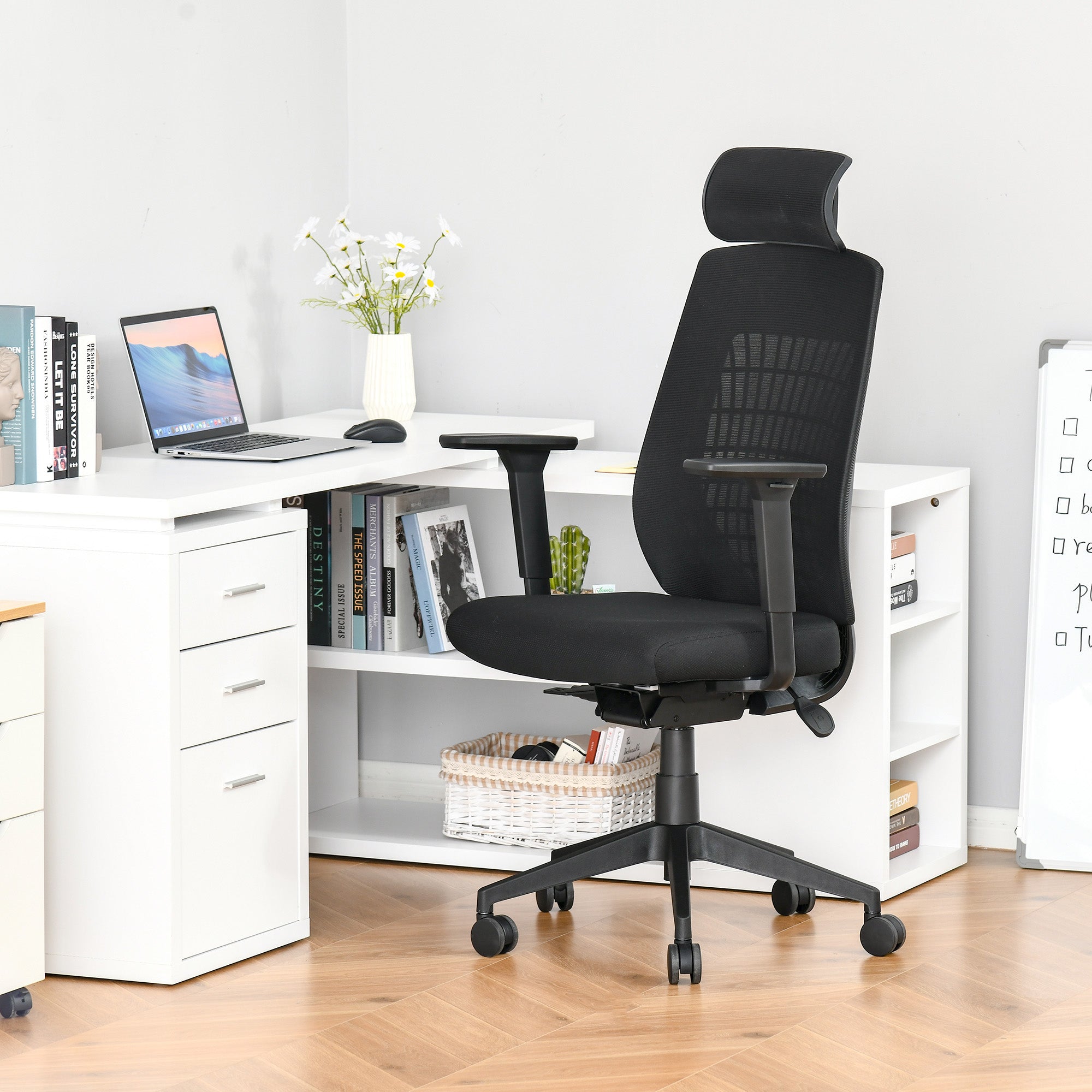 Cadeira de Escritório Ergonômica Reclinável com Apoio para a Cabeça e Suporte Lombar 67x64x126cm Preto