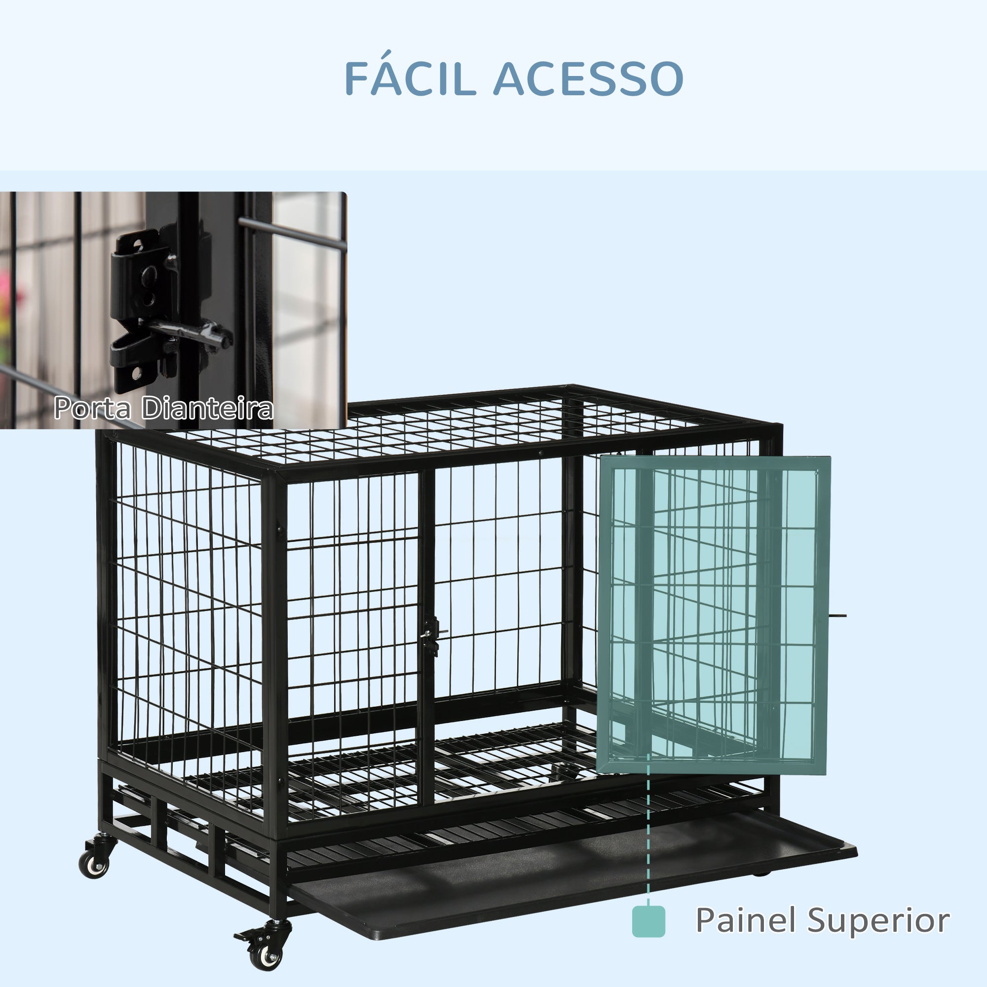 Gaiola de Metal para Cães 92x62x75cm Preto - Robusta e Funcional