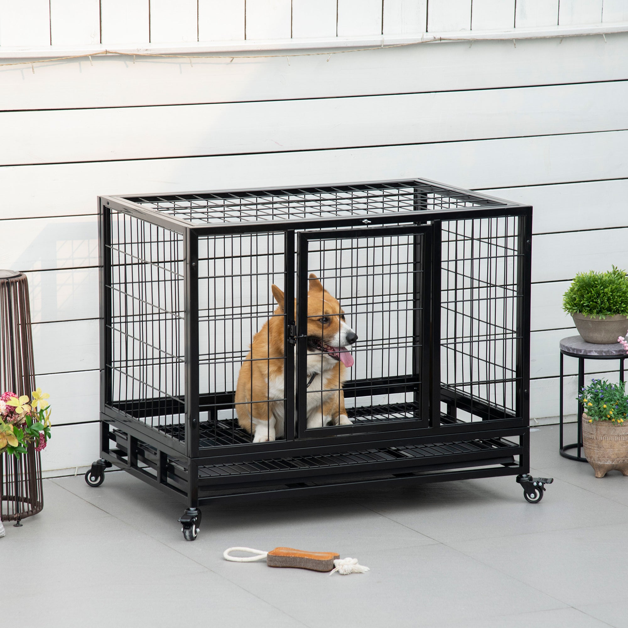 Gaiola de Metal para Cães 92x62x75cm Preto - Robusta e Funcional