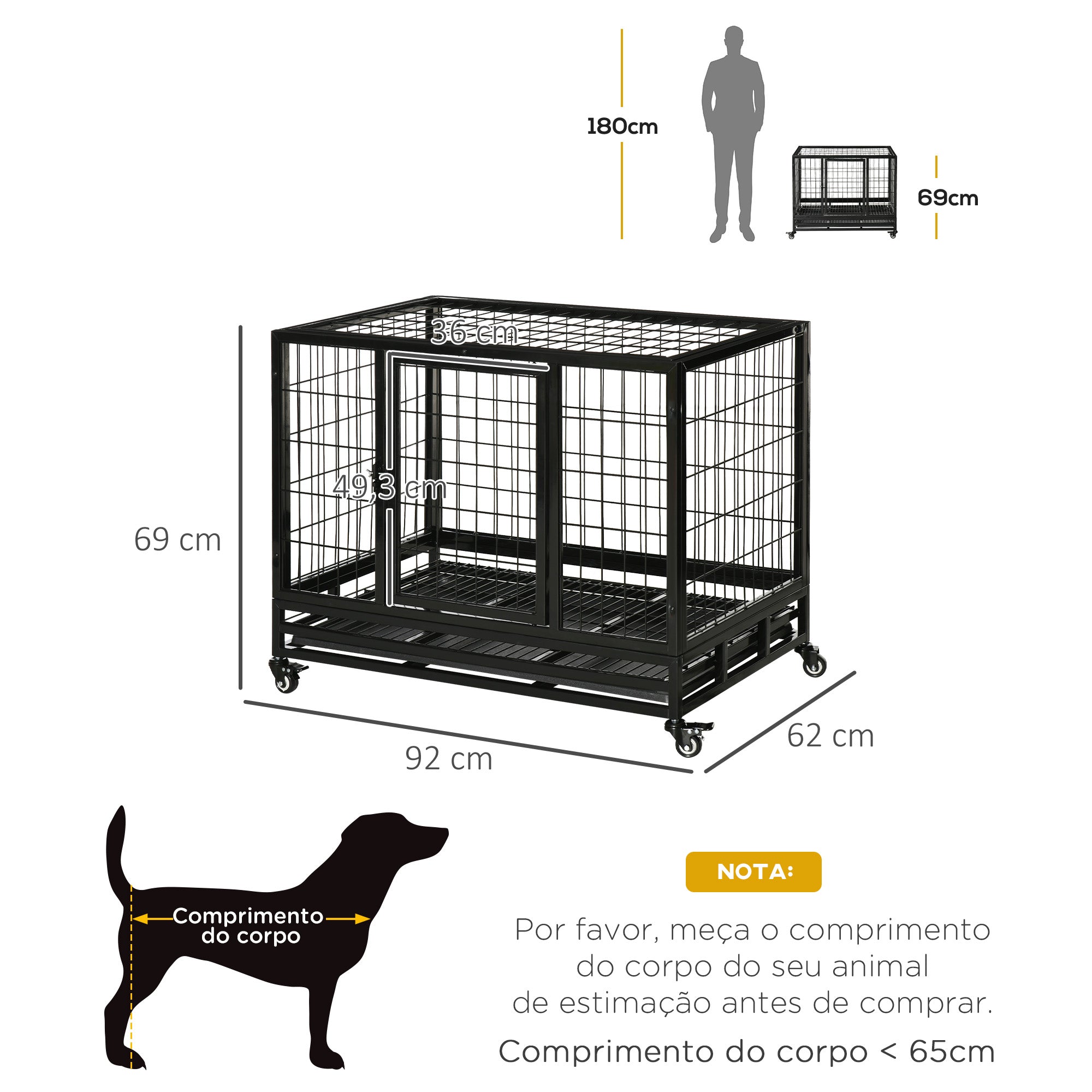 Gaiola de Metal para Cães 92x62x75cm Preto - Robusta e Funcional