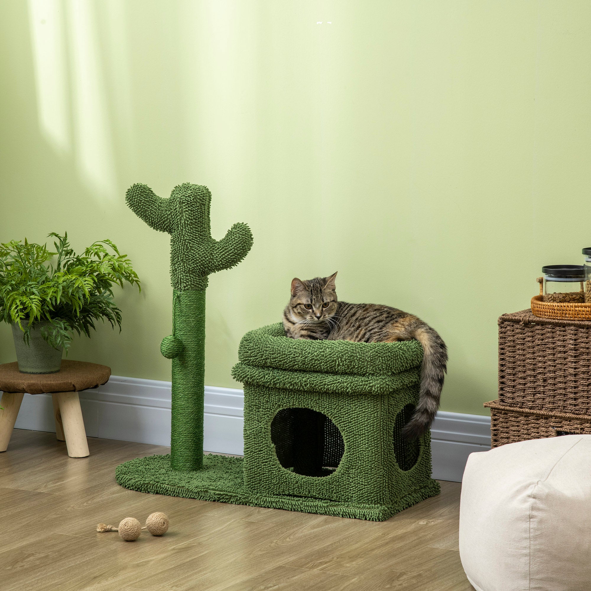 Árvore Arranhador para Gatos Desenho de Cacto Verde 68x30x67 cm