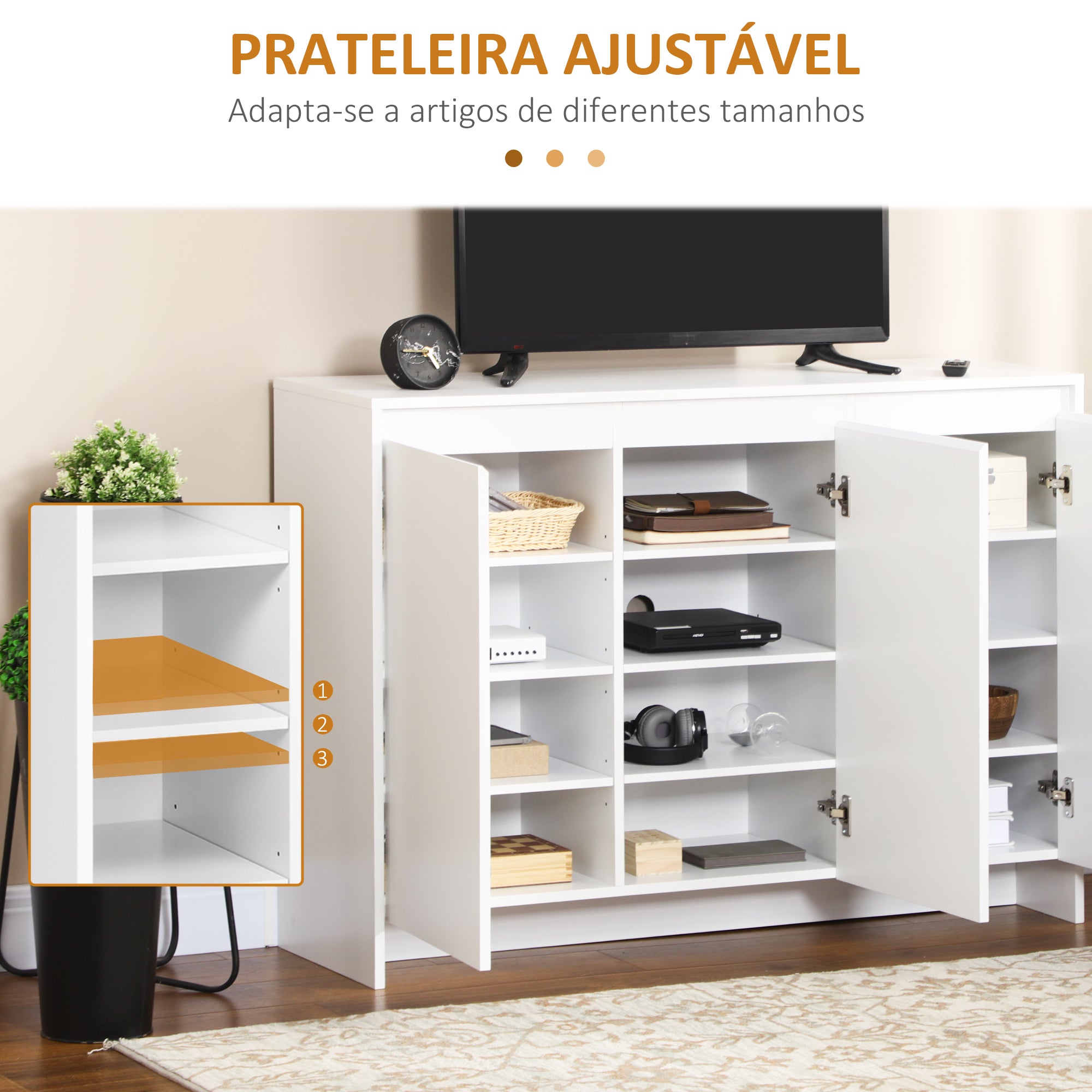 Aparador de Cozinha Moderno 120x35x85 cm - Branco