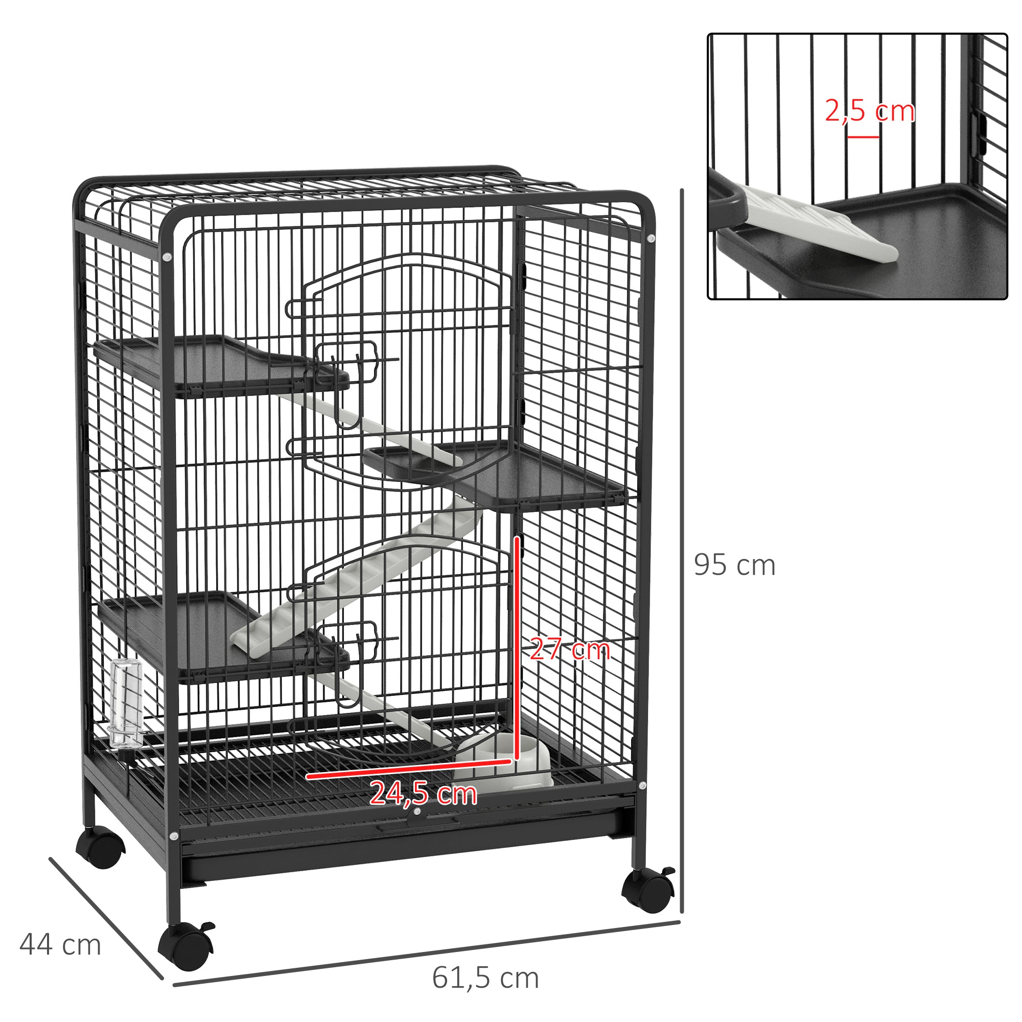 Gaiola para Roedores – 64x43,5x93cm – Cor Preto – Metal