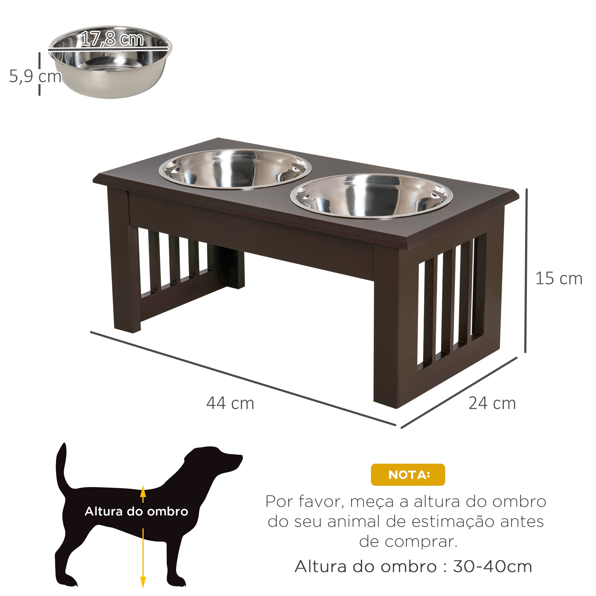 Comedouro Elevado para Cães – 44x24x15 cm – Marrom – MDF