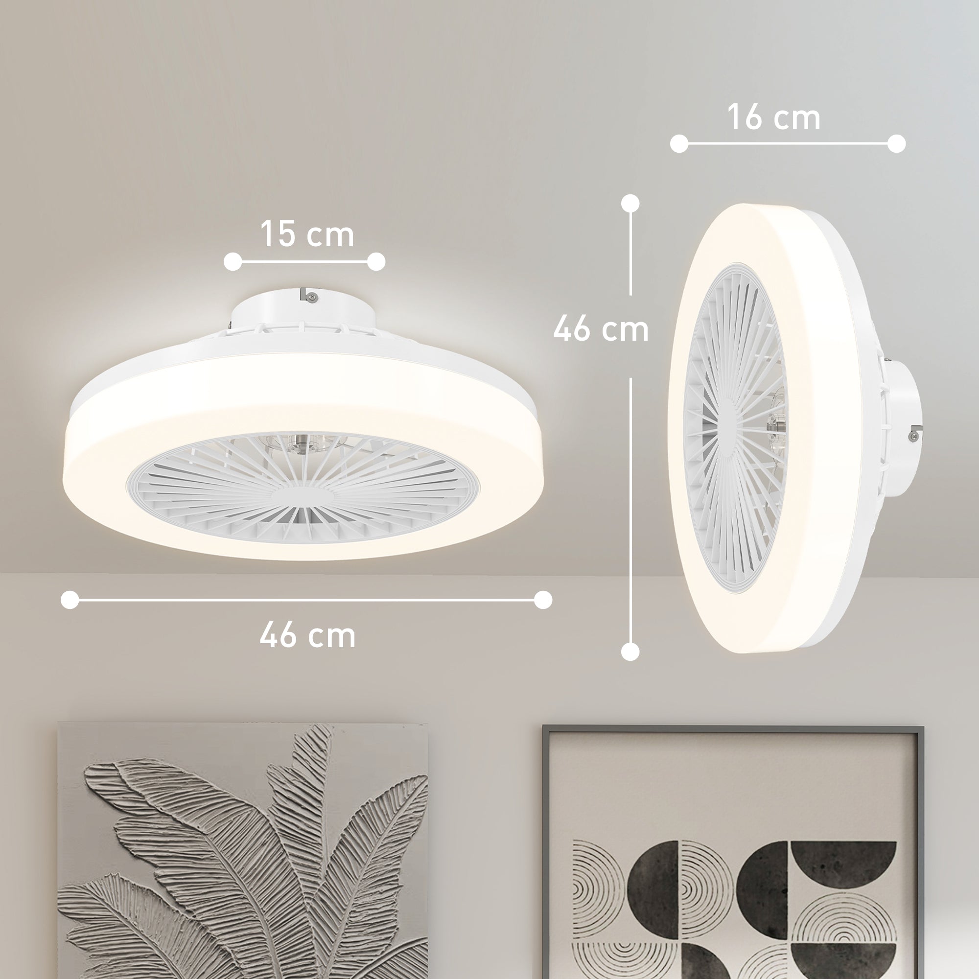 Ventoinha de Teto com Luz LED Ø46x16 cm - Branco