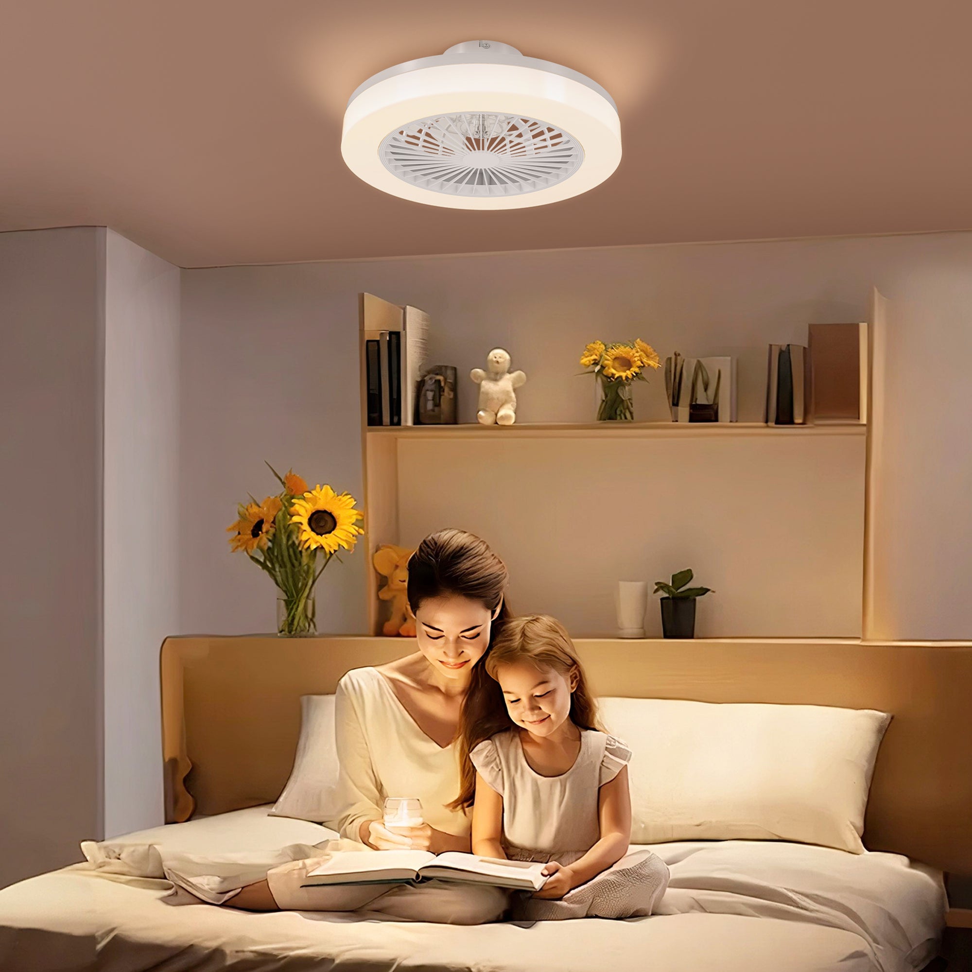 Ventoinha de Teto com Luz LED Ø46x16 cm - Branco
