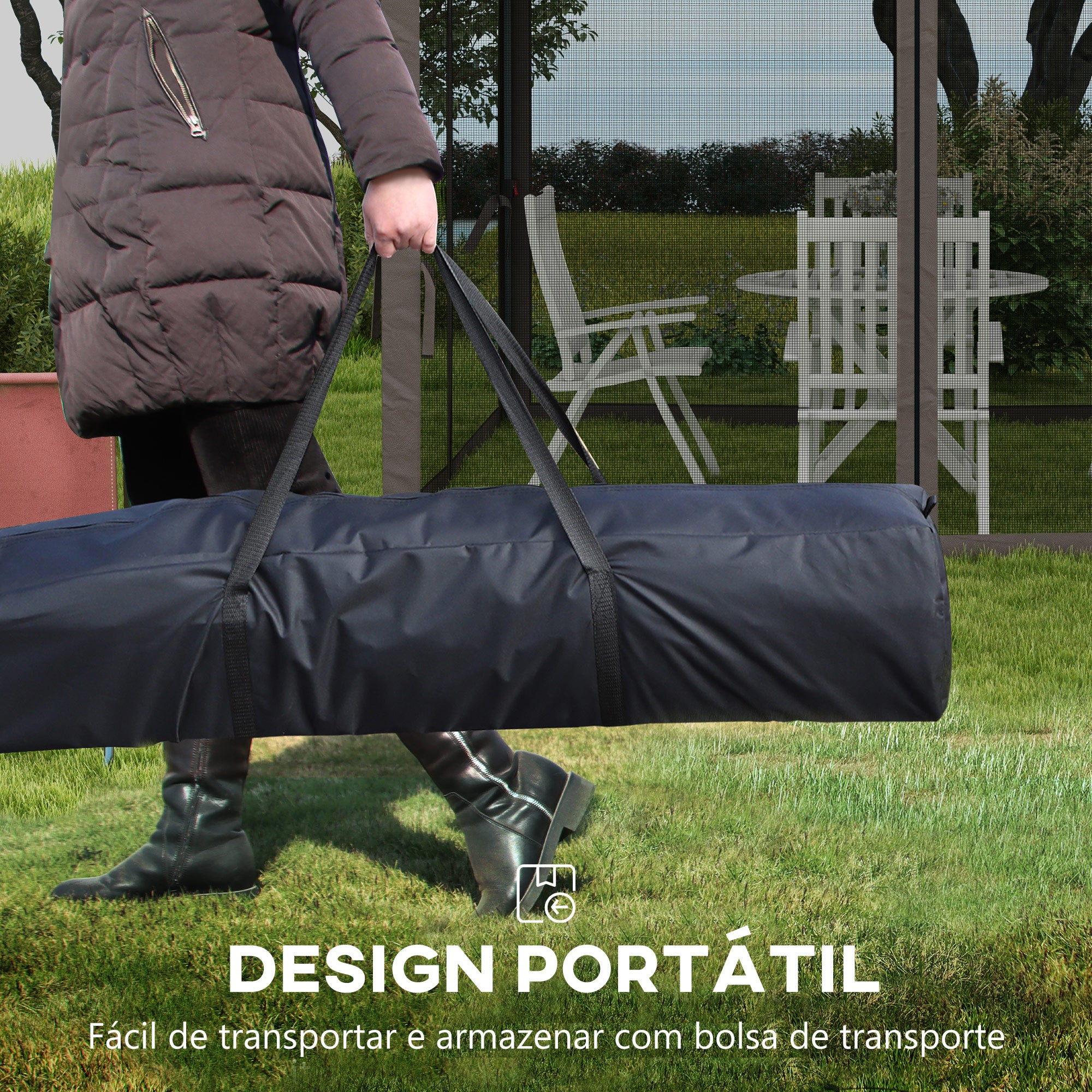 Tenda de Jardim 325x325x270 cm com Rede Mosquiteira Amovível - Cinzento