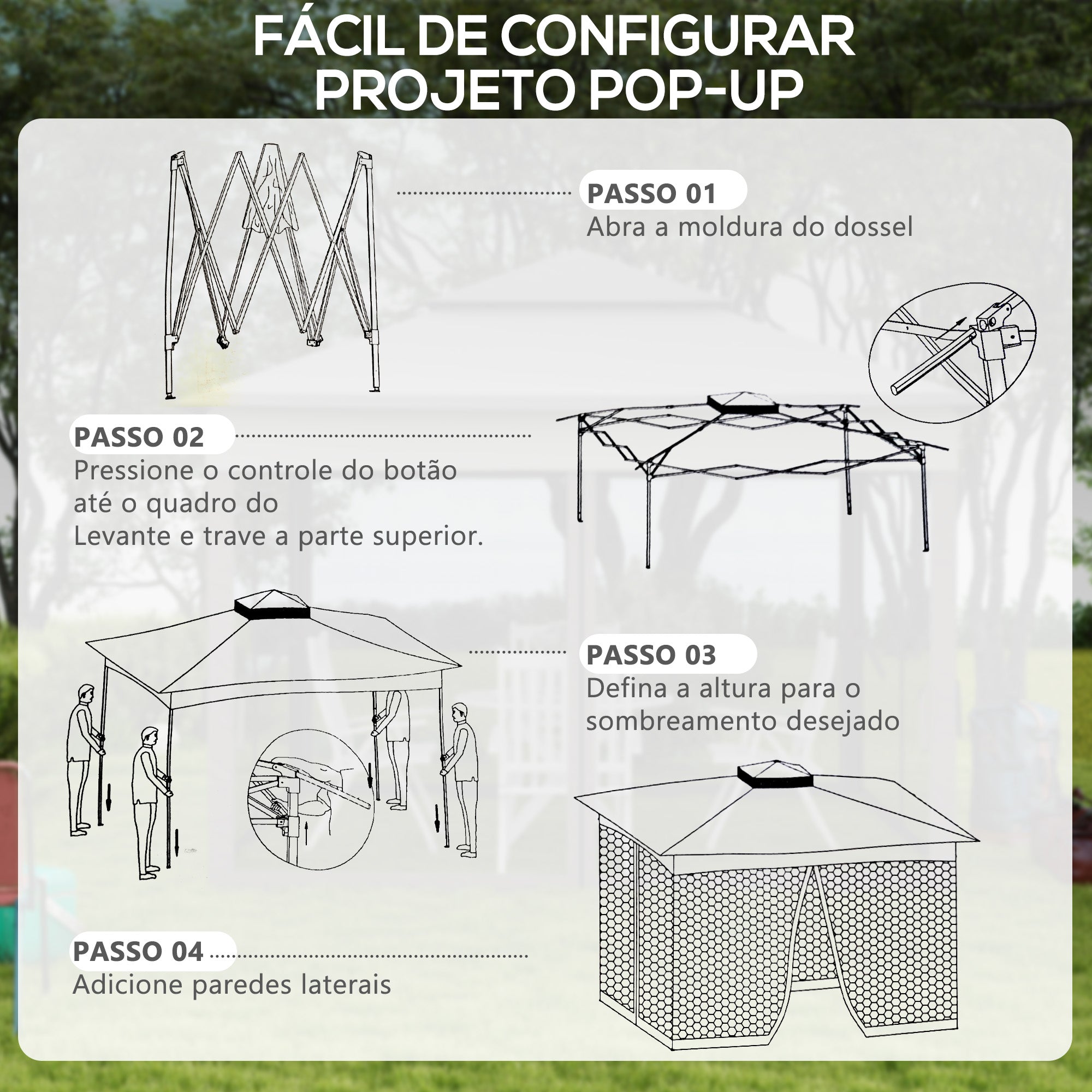 Tenda de Jardim 325x325x270 cm com Rede Mosquiteira Amovível - Cinzento