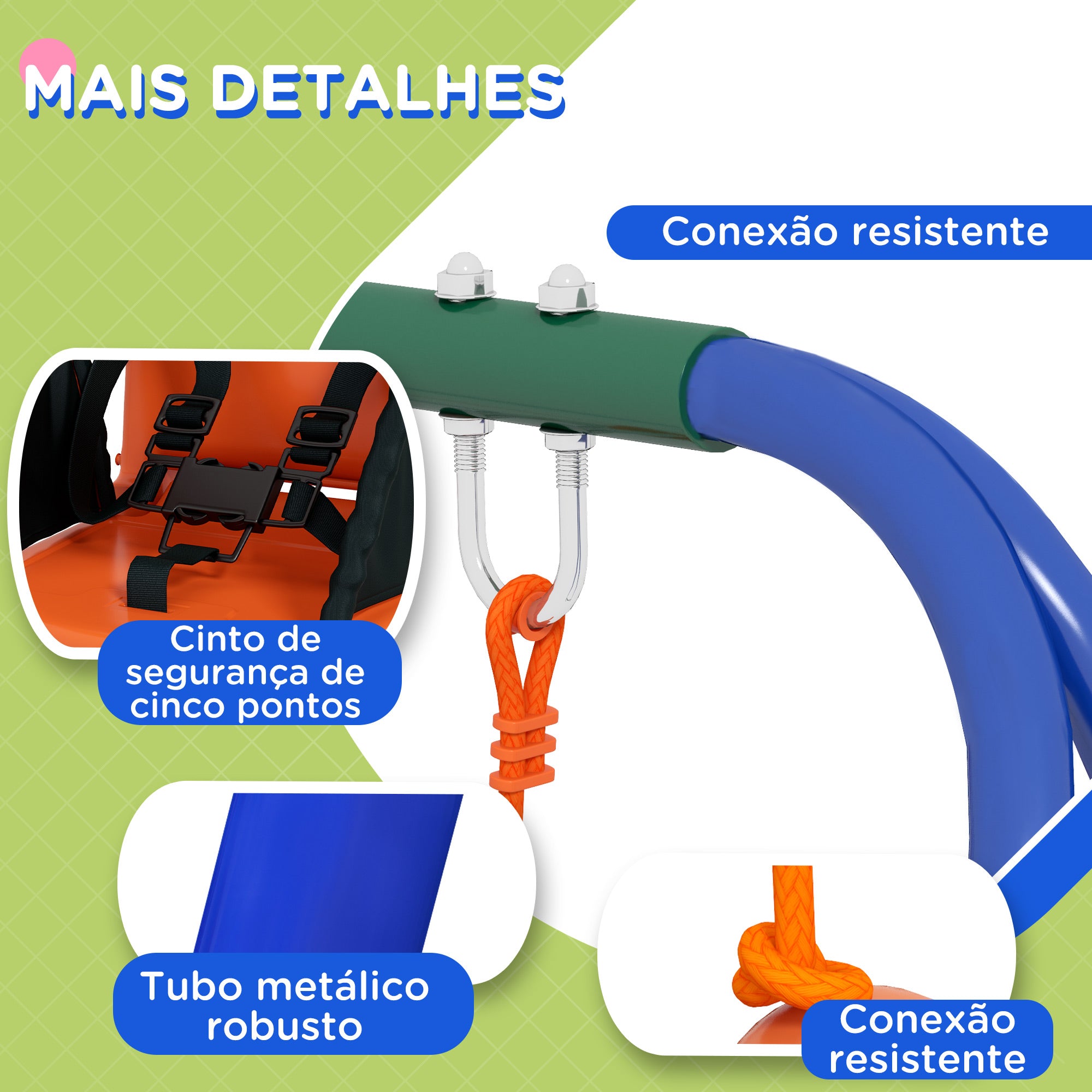 Baloiço Infantil 2 em 1 - 180x160x182 cm - Laranja
