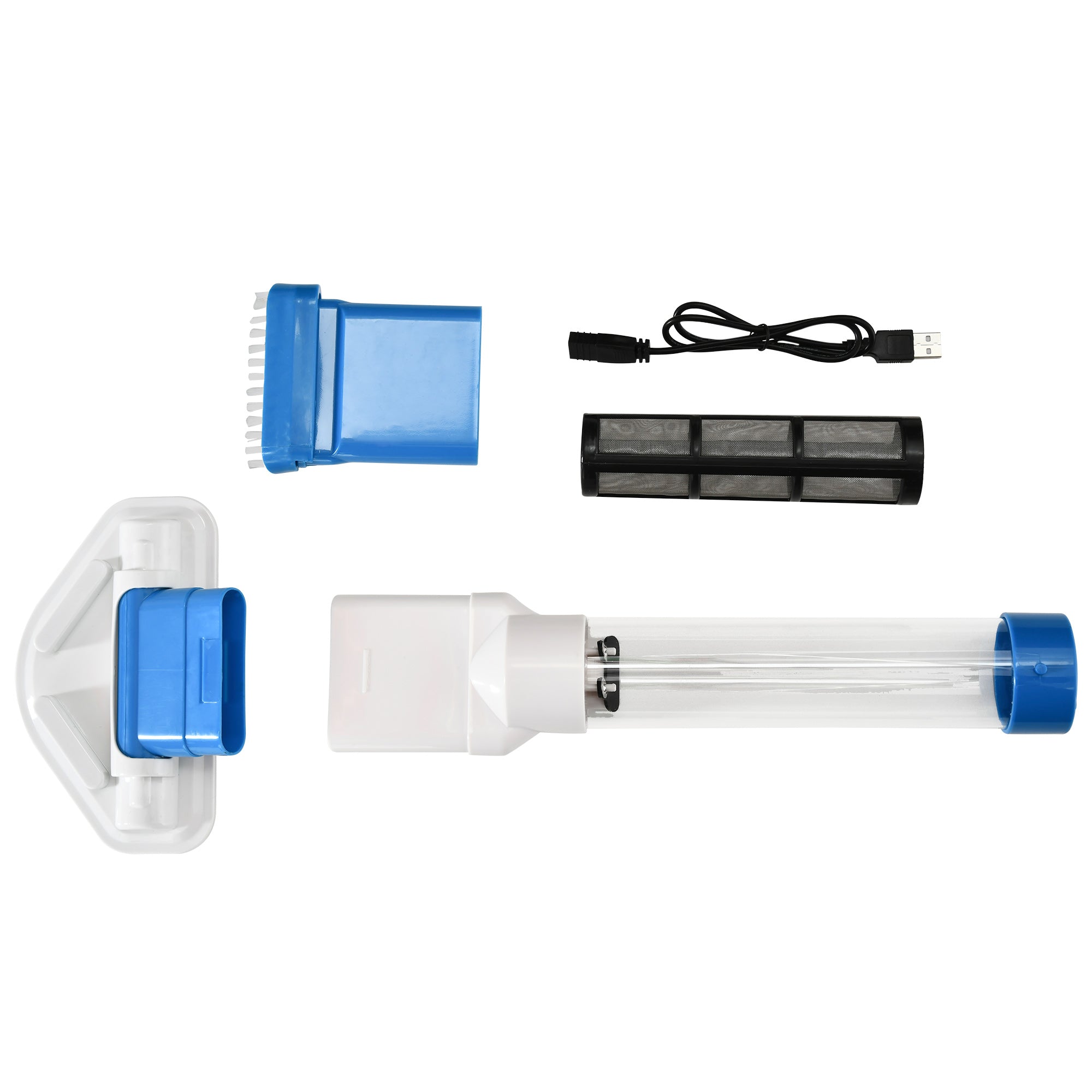 Aspirador Limpador para Piscina Elétrico Autonomia 45 Minutos 210x17x7cm Prata, Branco e Azul