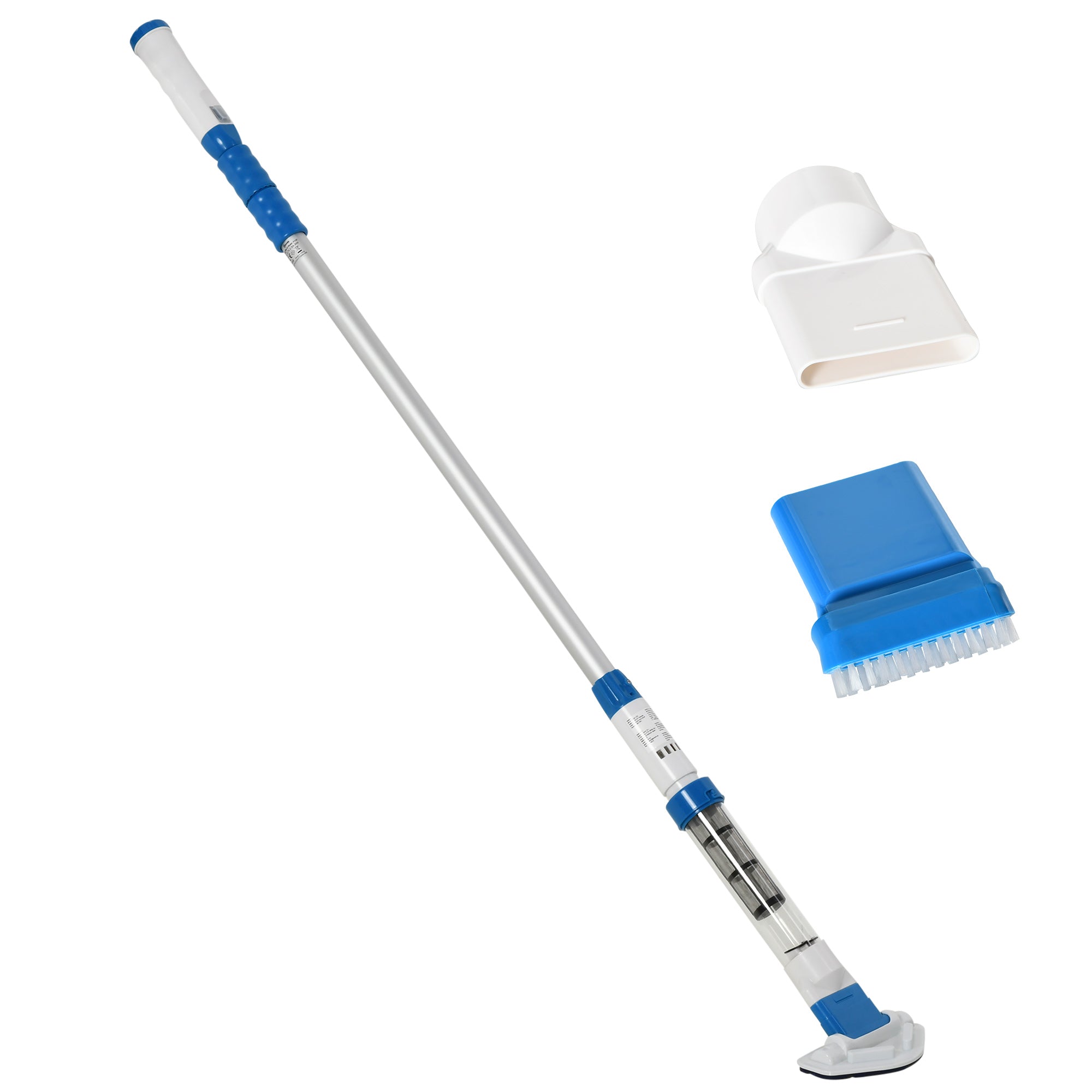 Aspirador Limpador para Piscina Elétrico Autonomia 45 Minutos 210x17x7cm Prata, Branco e Azul