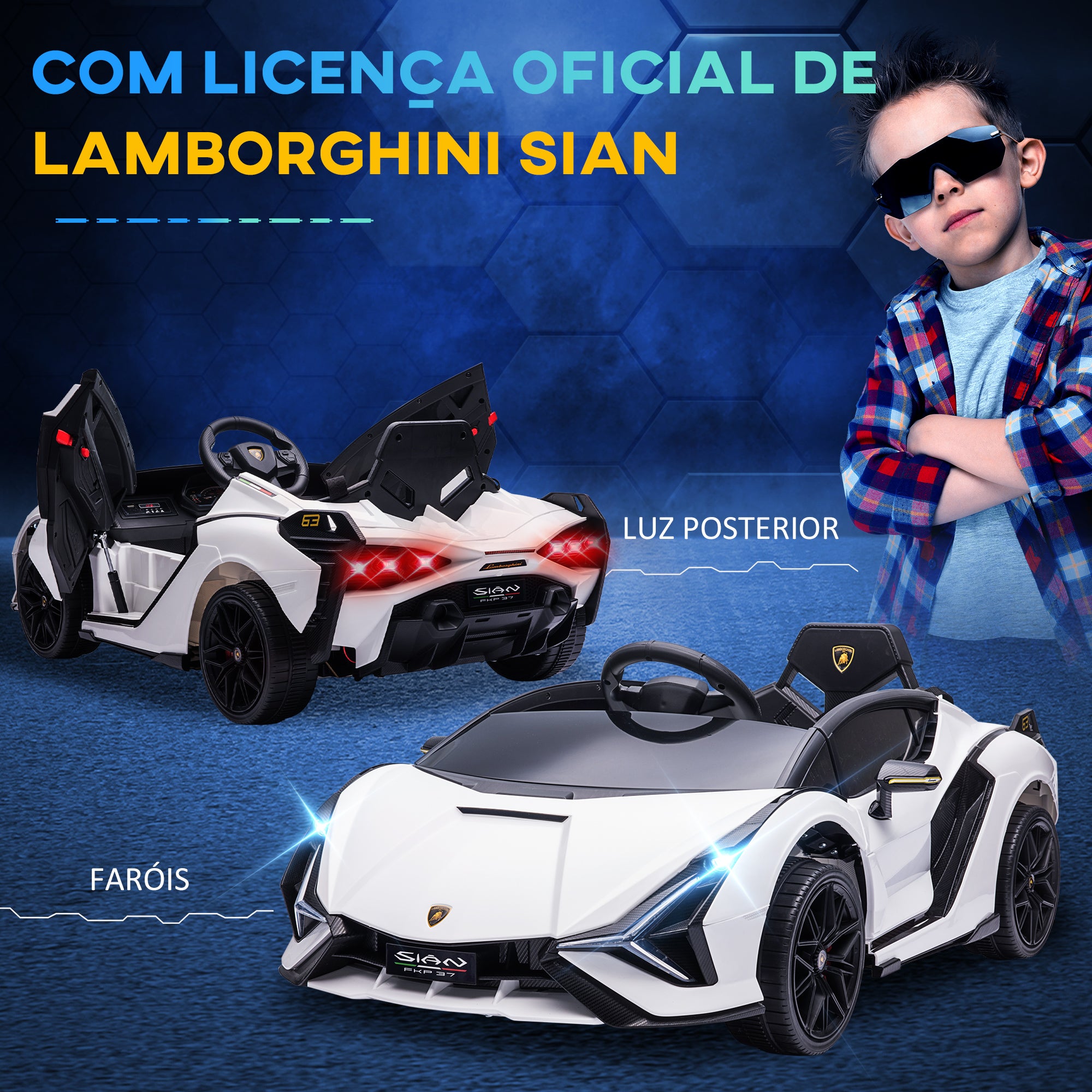 Carro Elétrico Infantil – 108x62x40 cm – Branco – PP e Metal