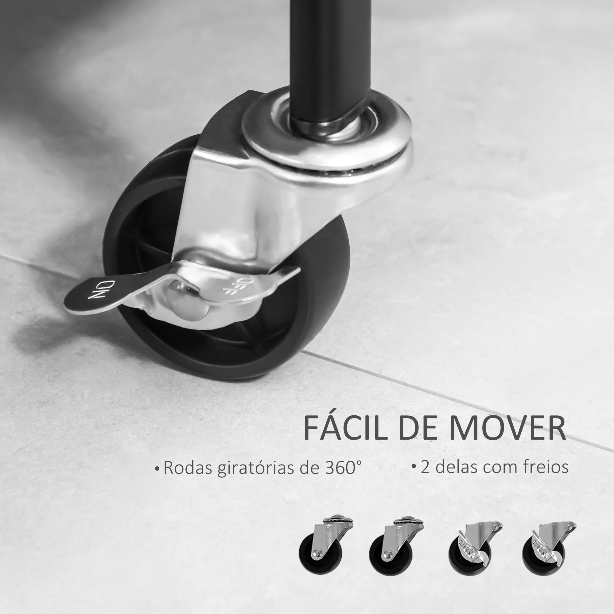 Charriot Organizador com Rodas – 56,5x31,5x152,5 cm – Preto – Aço revestido a pó e PP