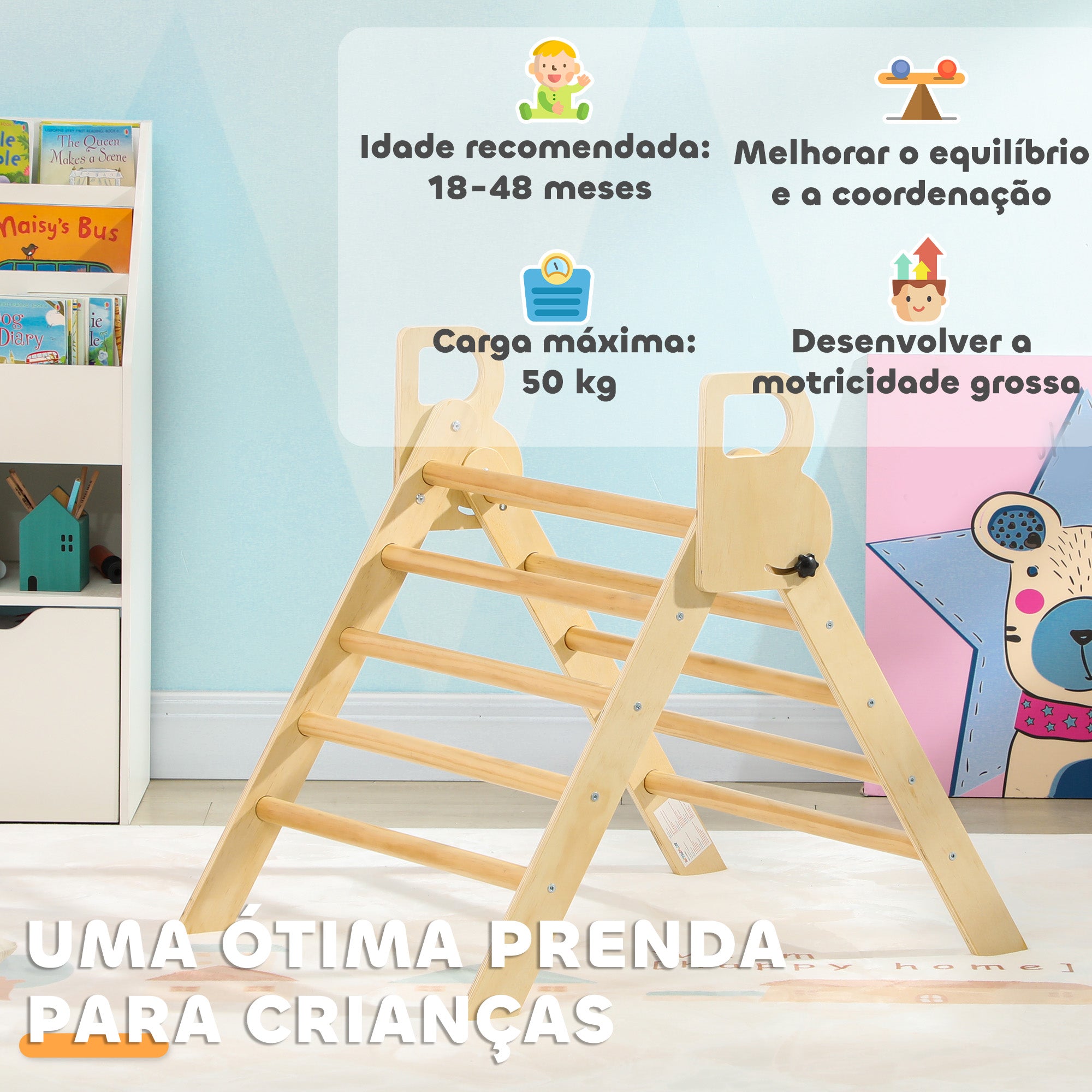 Triângulo de Escalar de Madeira Dobrável 82x66x71 cm Cor Natural