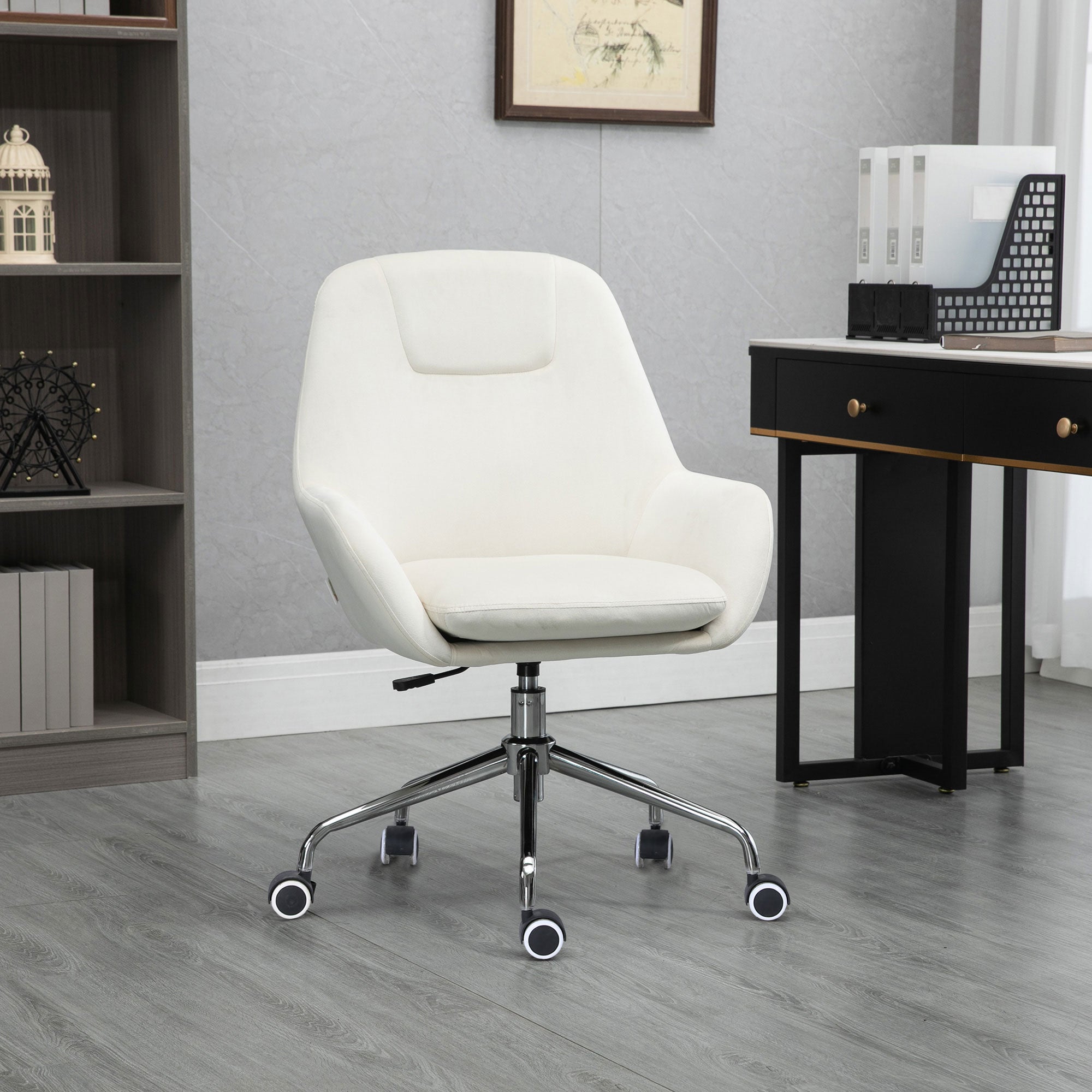 Cadeira de Escritório Giratória de Veludo Creme 65x66x90-97cm