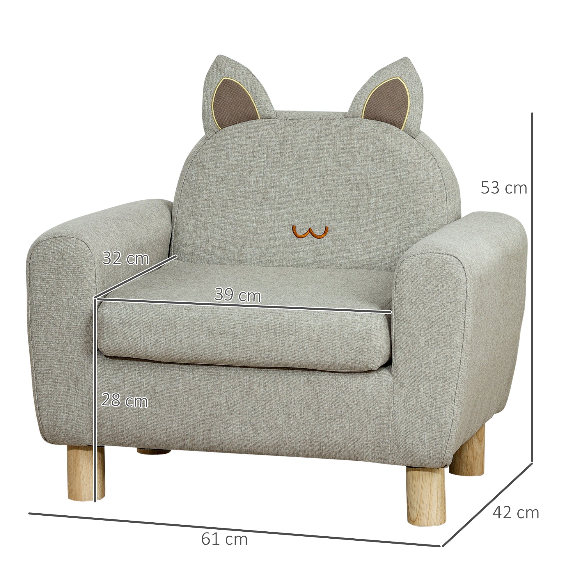 Poltrona Infantil Mini Sofá – 60x42x50 cm – Cinza – Madeira de Eucalipto