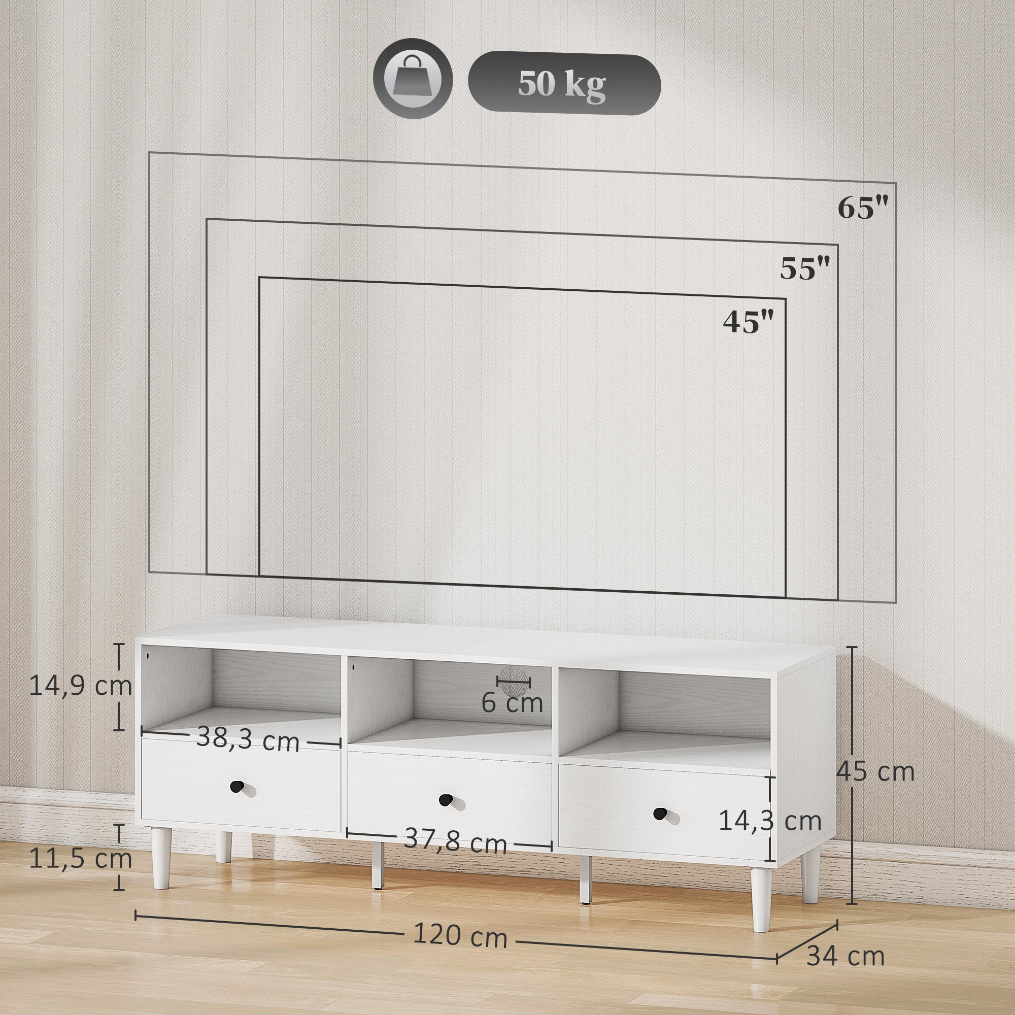 Móvel de TV Moderno Branco 120x34x45 cm