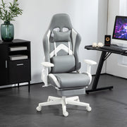 Cadeira Gamer Reclinável – 74x73x120-129 cm – Cinza Claro e Branco – Couro Sintético