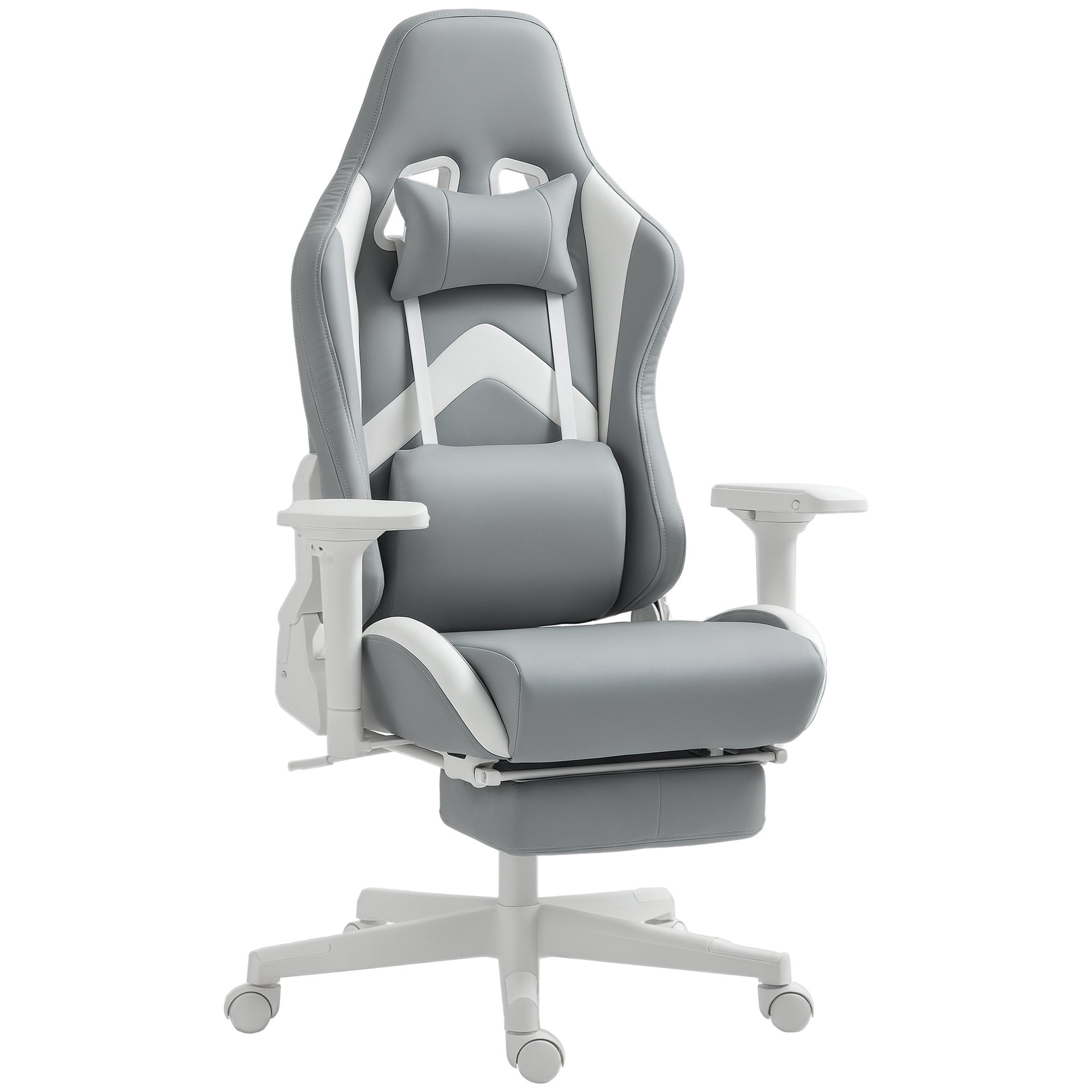 Cadeira Gamer Reclinável Cinza Claro e Branco 74x73x120-129 cm