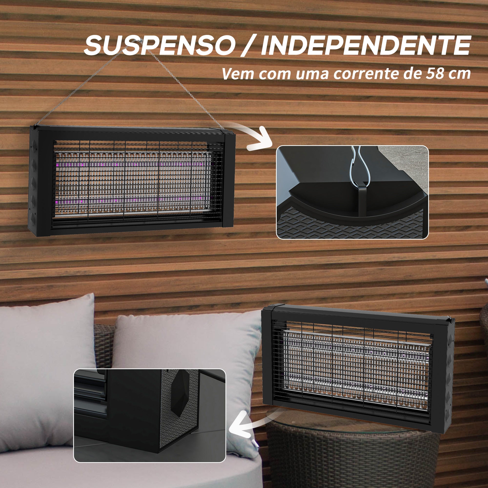 Lâmpada Anti-Mosquitos LED 8W - 49x6x25 cm - Preto