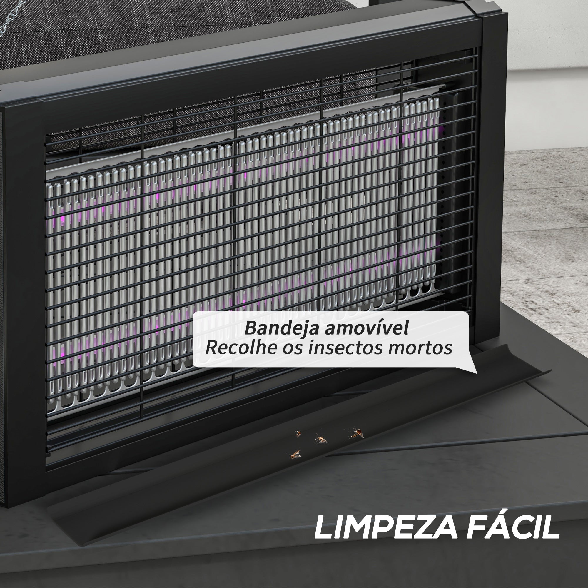 Lâmpada Anti-Mosquitos LED 8W - 49x6x25 cm - Preto