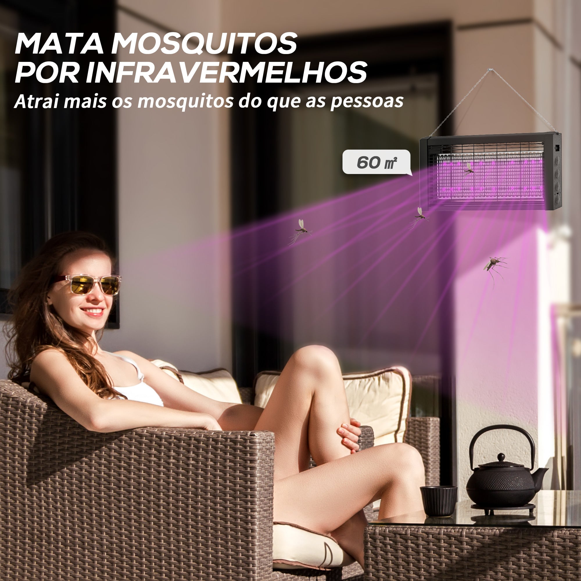 Lâmpada Anti-Mosquitos LED 8W - 49x6x25 cm - Preto